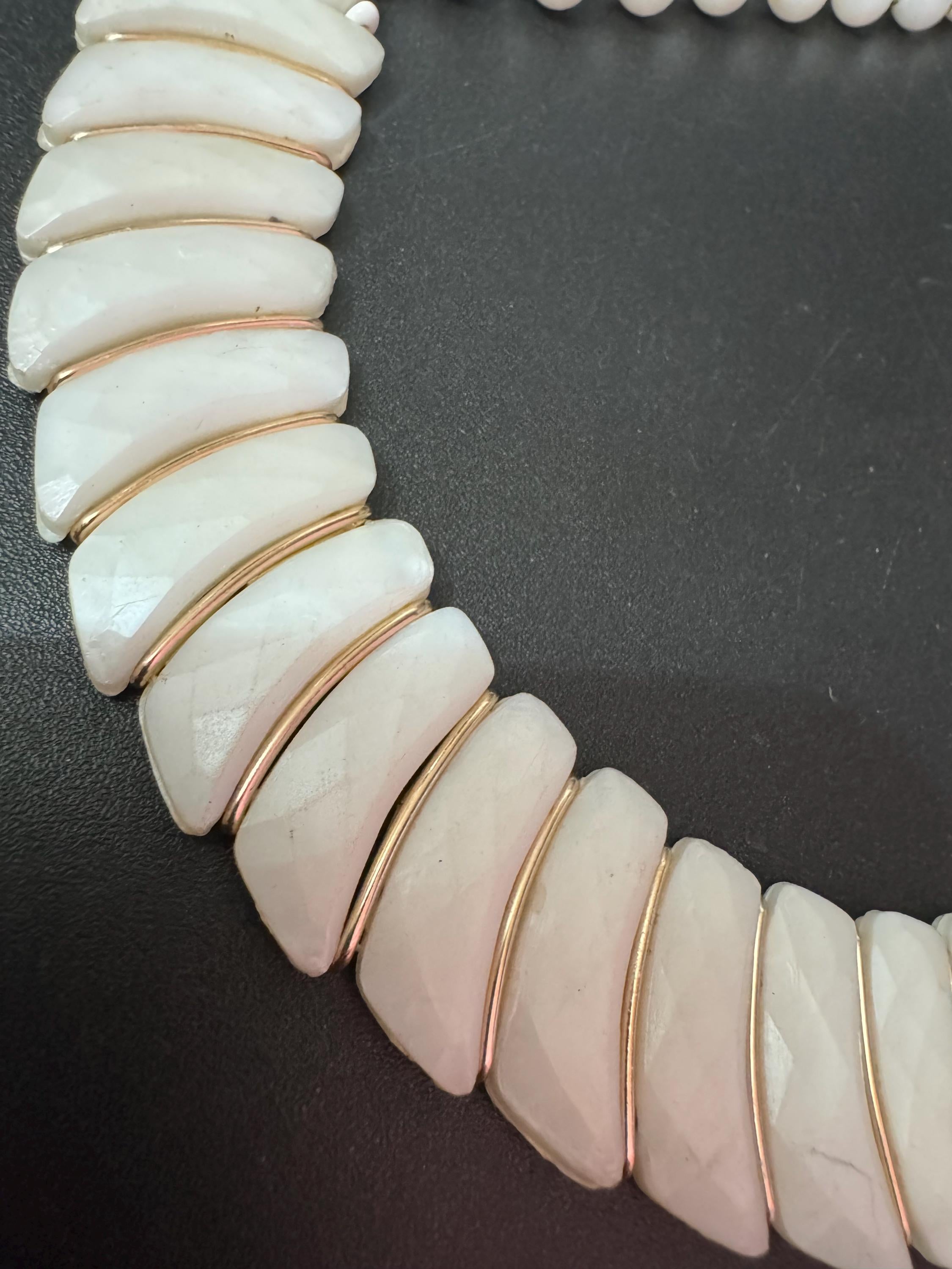 Signed western Germany white pearl used plastic gold panel link beaded necklace