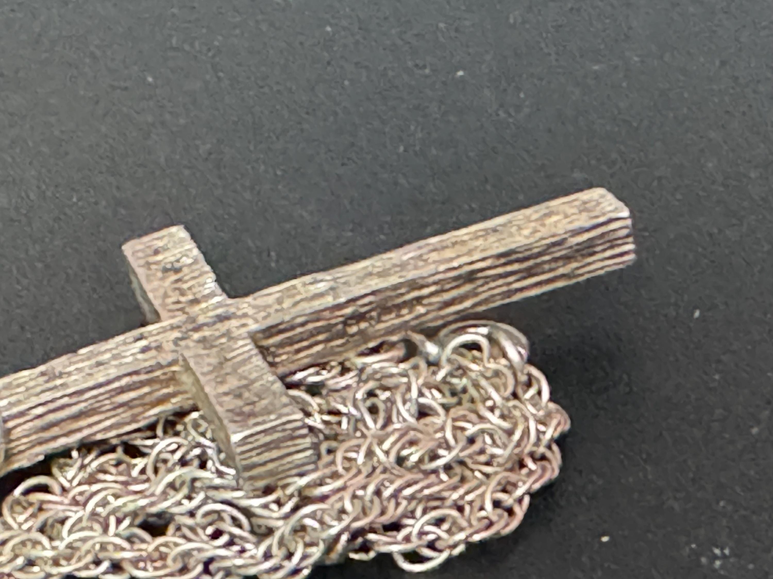 1970s chunky Vintage sterling 925 silver hallmarked 46cm chain bark finish heavy cross pendant religious christening birthday