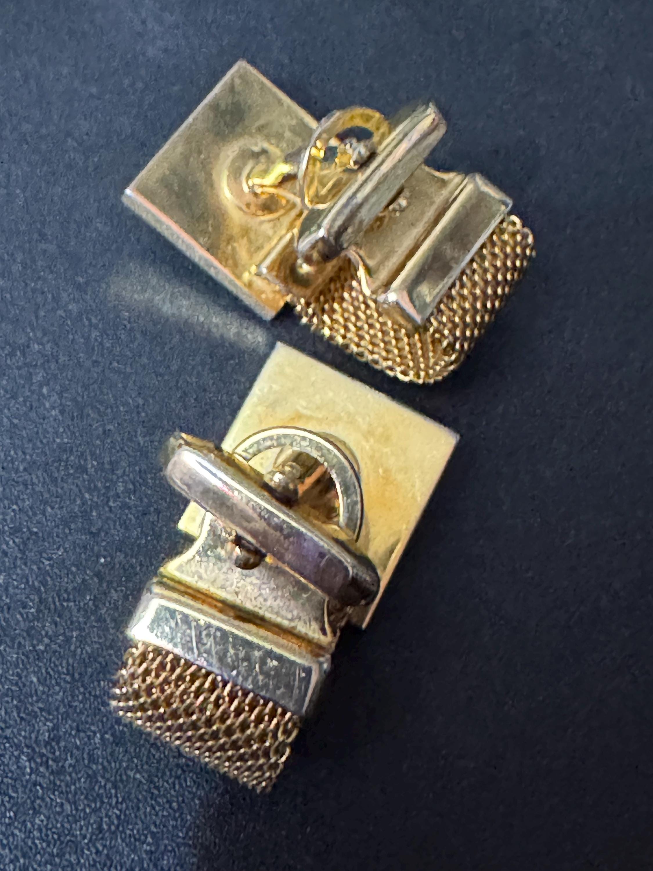 1970s modernist vintage clear Rivoli crystal diamanté gold tone mesh men’s cufflinks