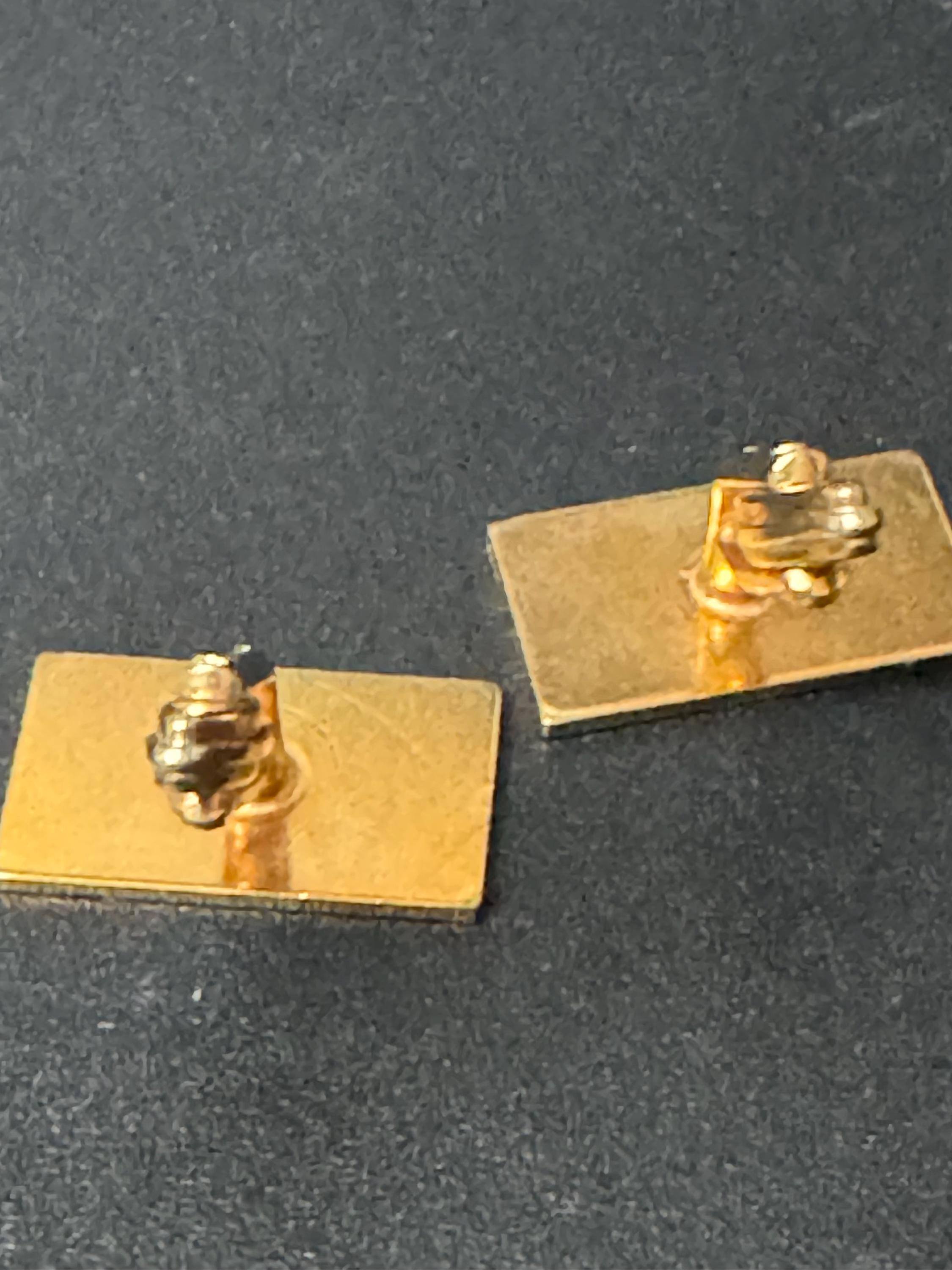 Vintage Brutalist 1960s 1970s modernist chunky men’s gold tone etched rectangular cufflinks