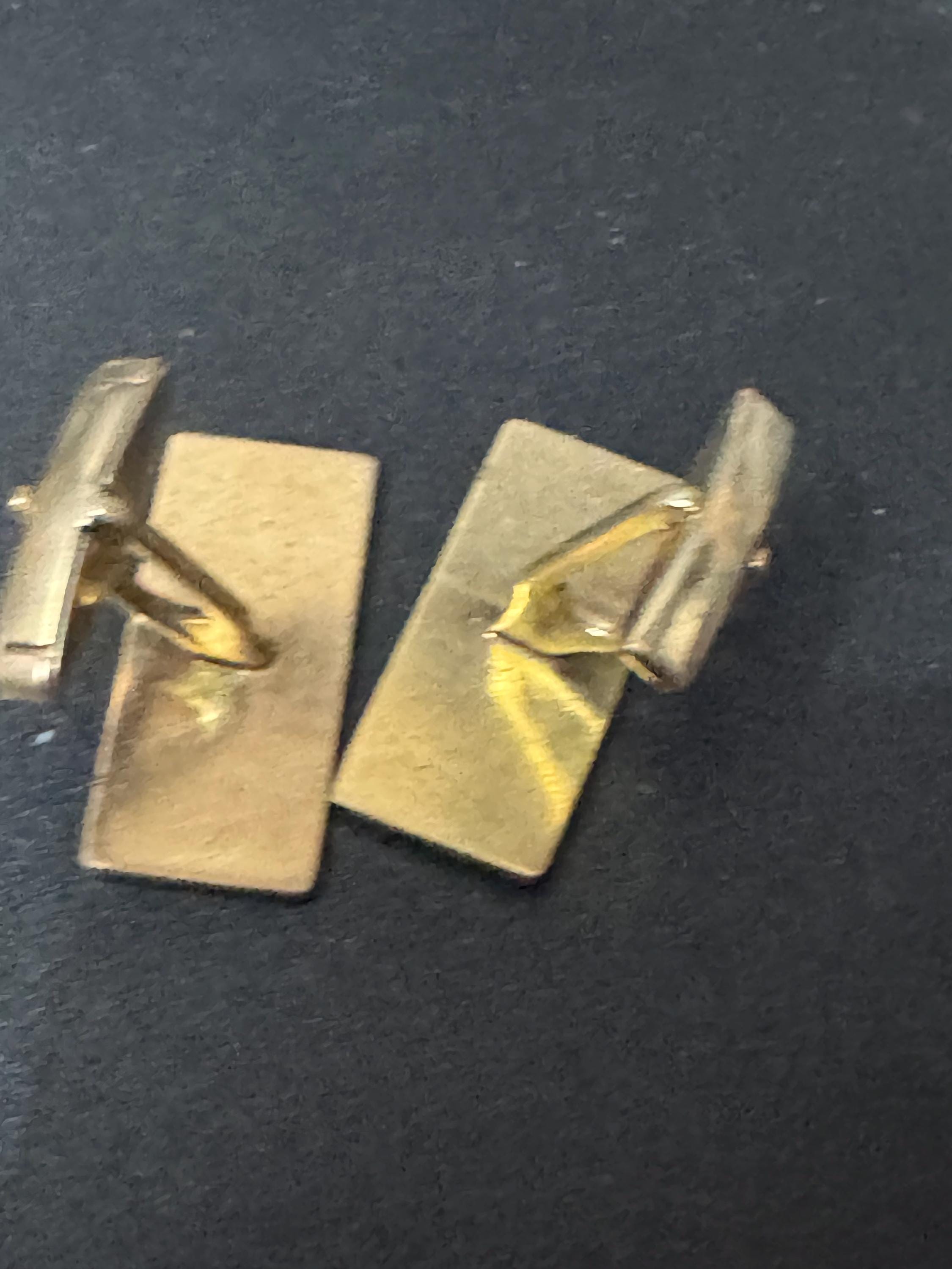 Vintage Brutalist 1960s 1970s modernist chunky men’s gold tone etched rectangular cufflinks