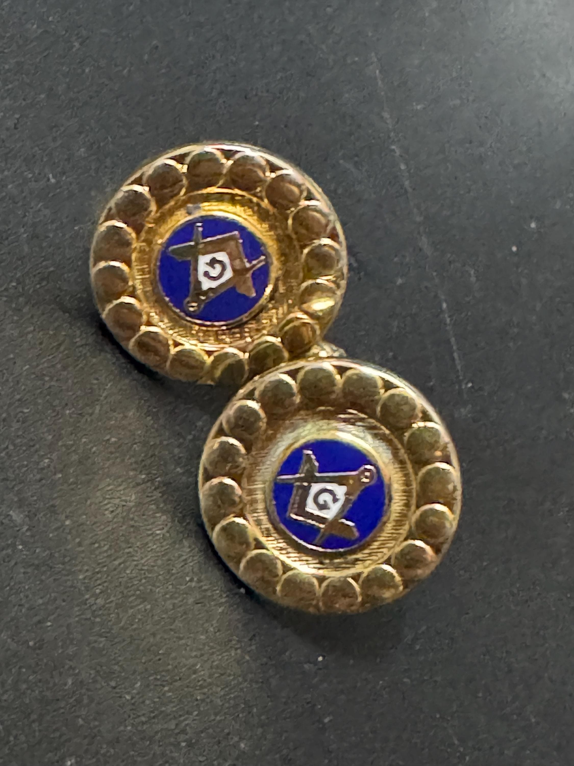 Masonic Vintage Brutalist 1960s 1970s modernist chunky men’s gold tone round cufflinks
