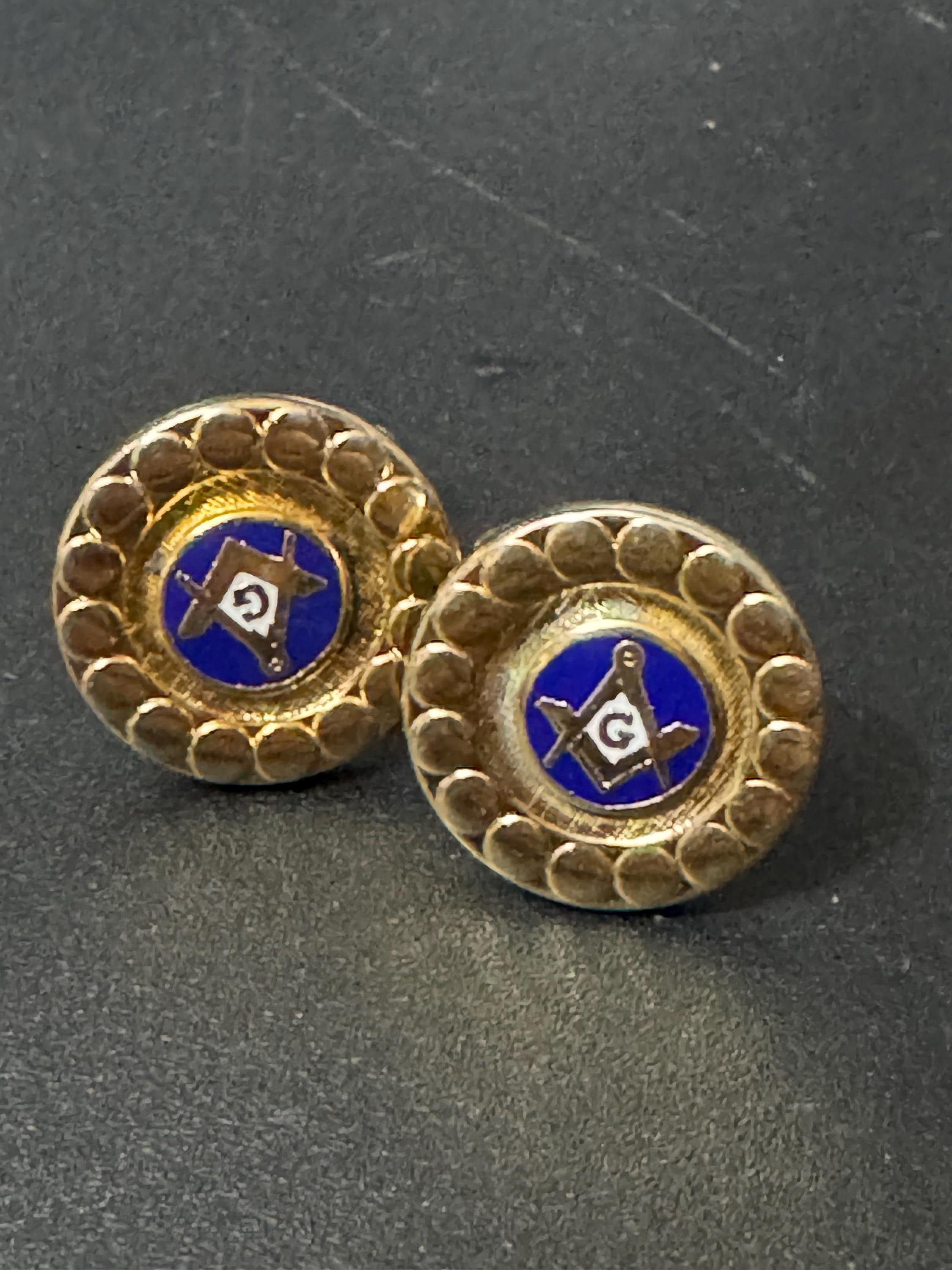 Masonic Vintage Brutalist 1960s 1970s modernist chunky men’s gold tone round cufflinks