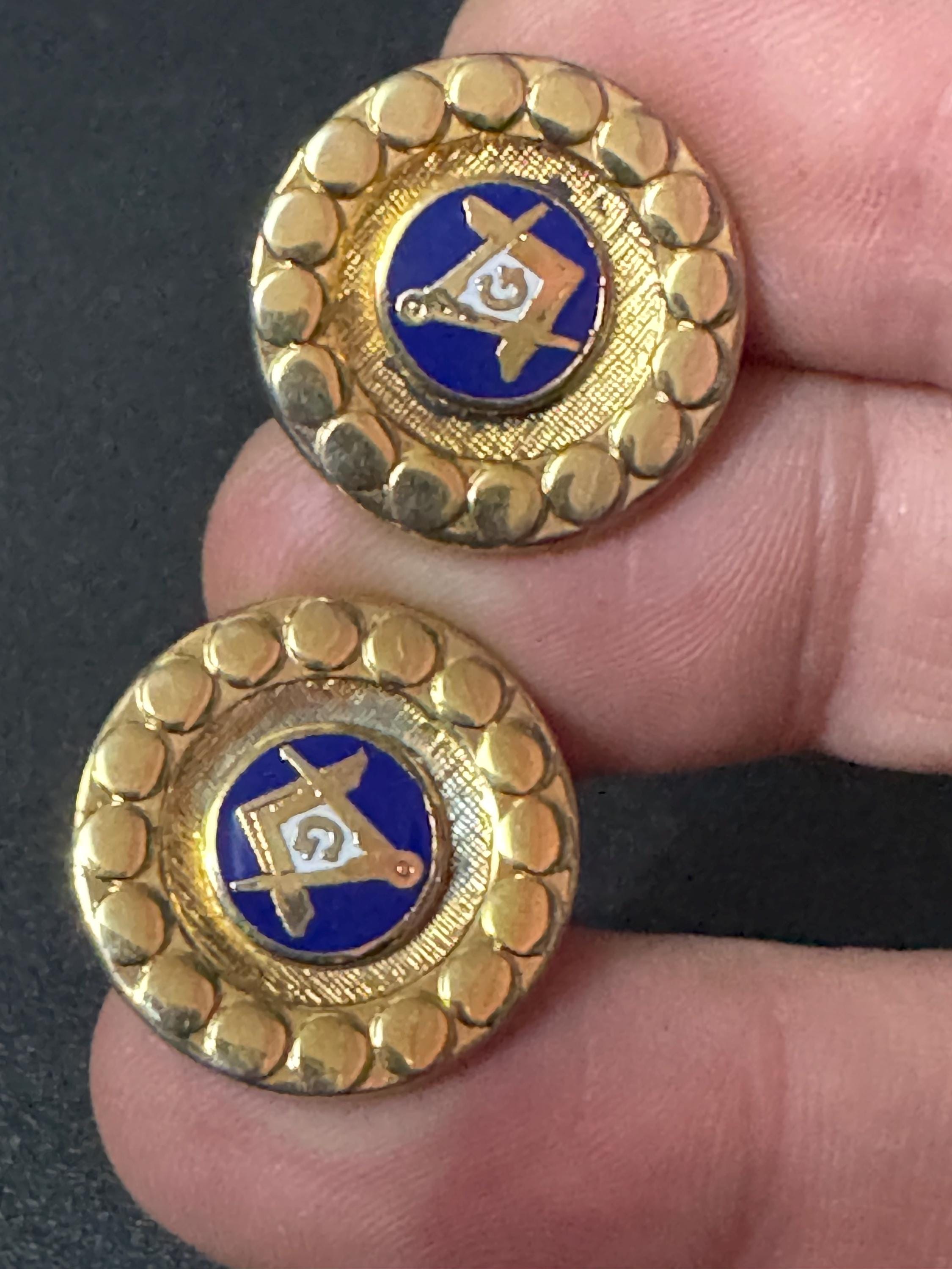 Masonic Vintage Brutalist 1960s 1970s modernist chunky men’s gold tone round cufflinks