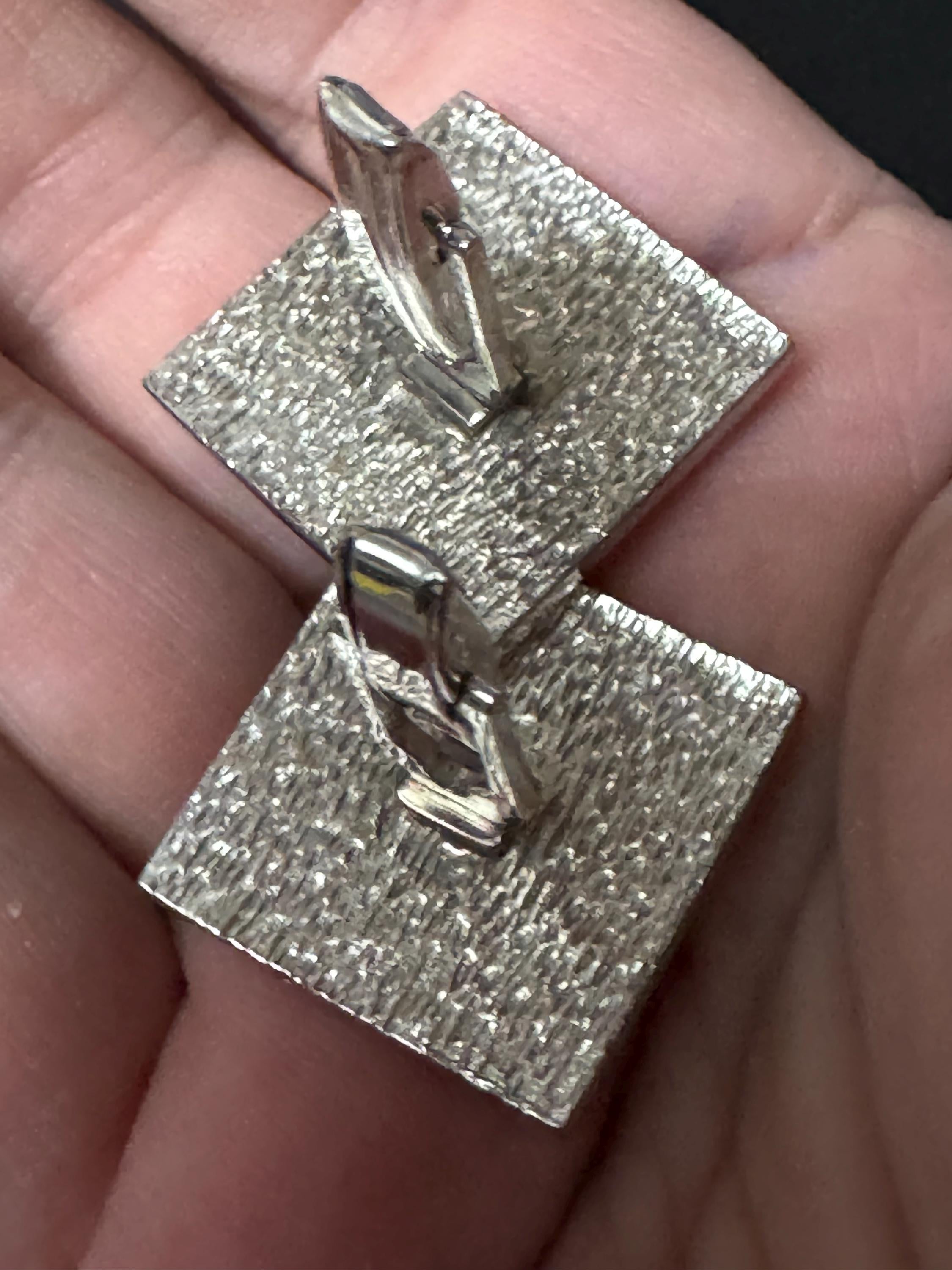 modernist vintage Mexican cactus south western silver tone brutalist mens gents cufflinks 1970s