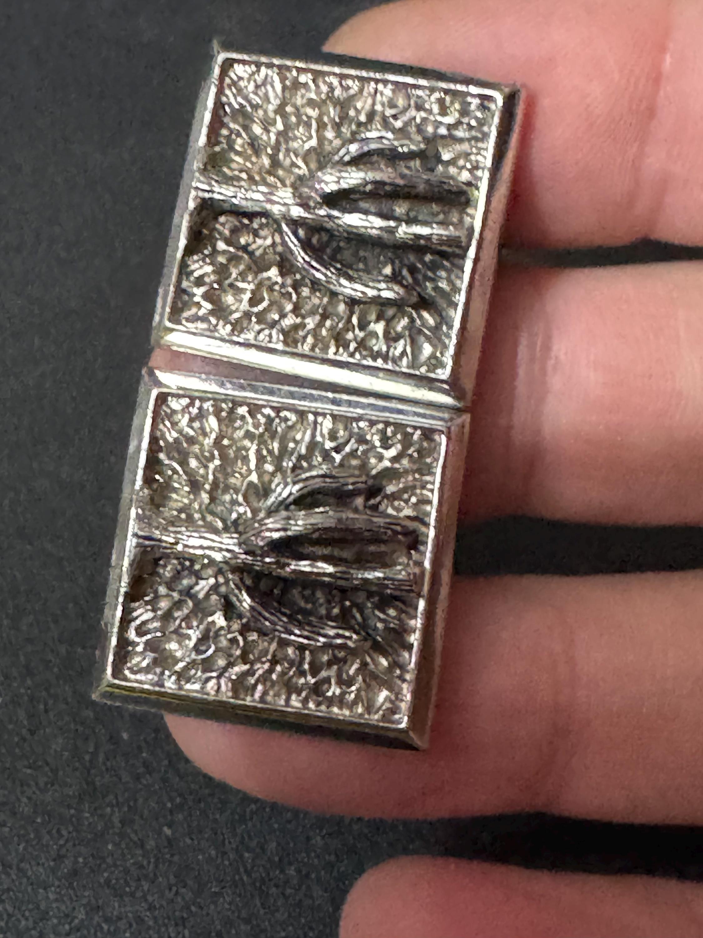 modernist vintage Mexican cactus south western silver tone brutalist mens gents cufflinks 1970s