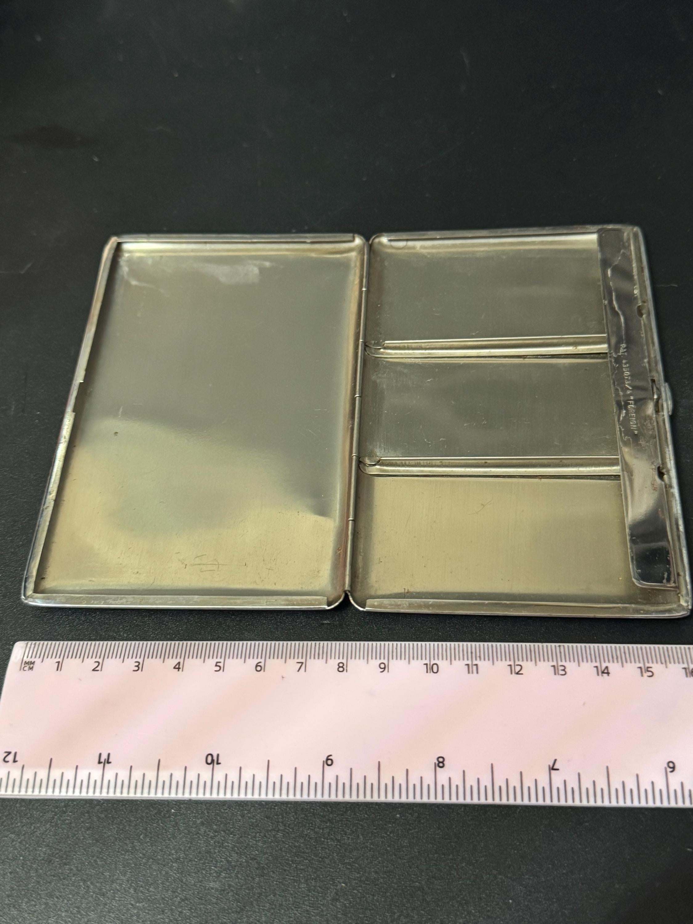 Vintage Cigarette Case Art Deco Silver Tone Metal engine turned gilt lined pocket jacket business card holder