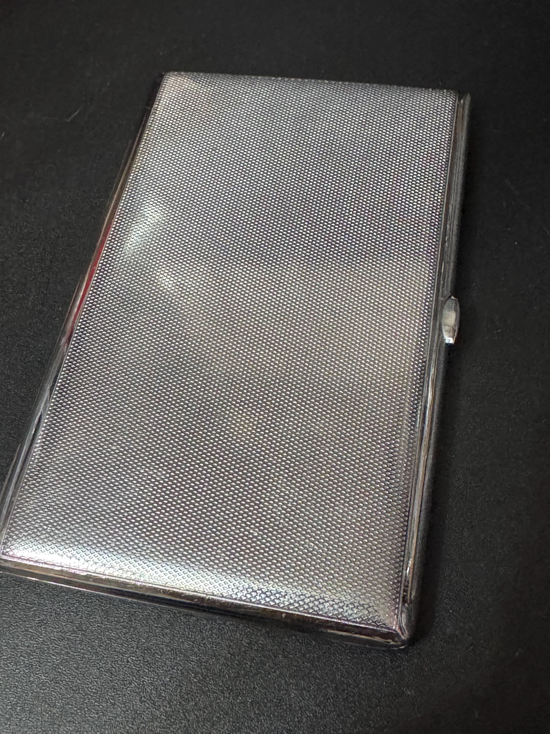 Vintage Cigarette Case Art Deco Silver Tone Metal engine turned gilt lined pocket jacket business card holder