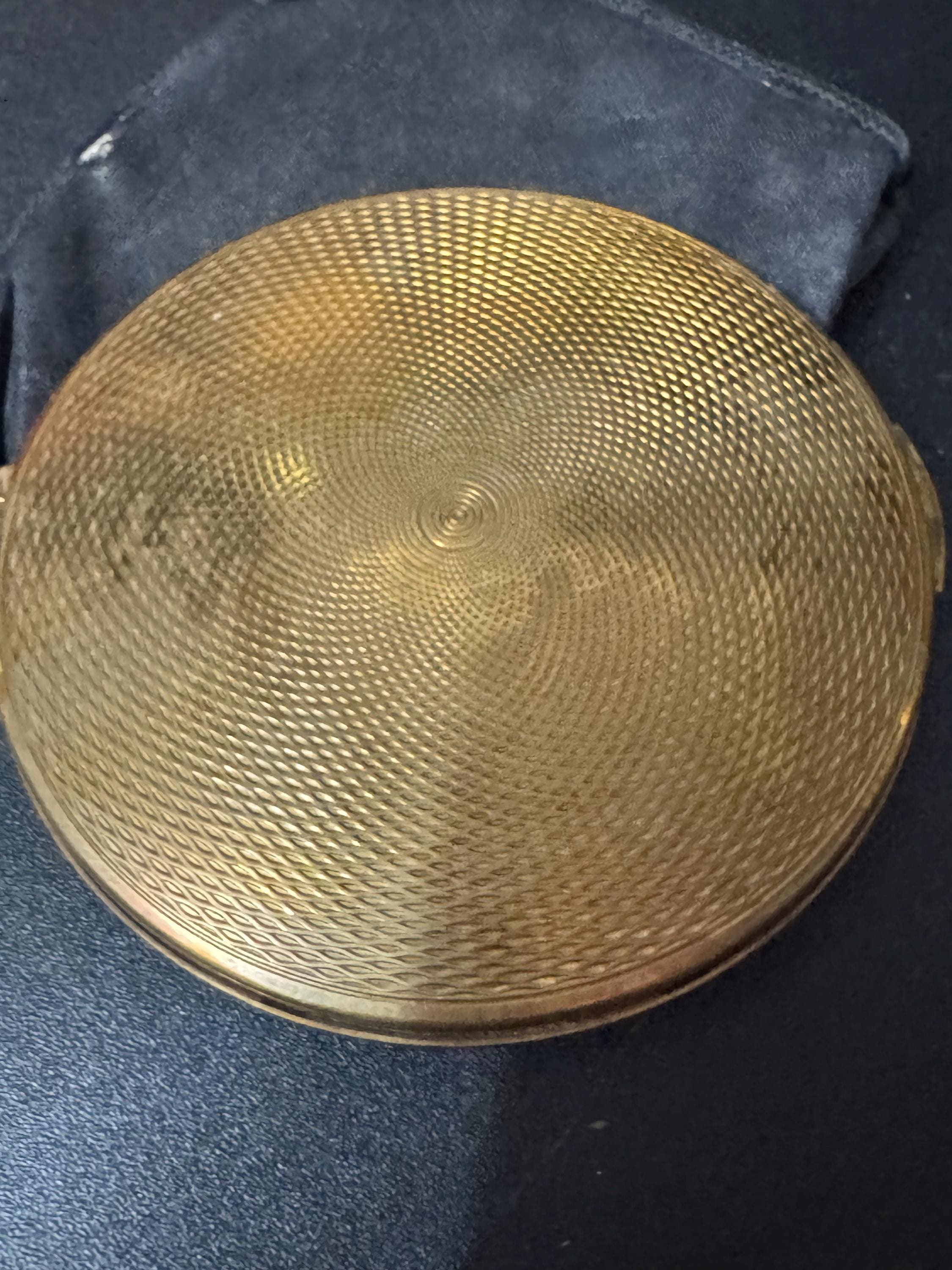 KIGU Vintage floral gold tone powder compact mirror with sifter mid century cosmetics case