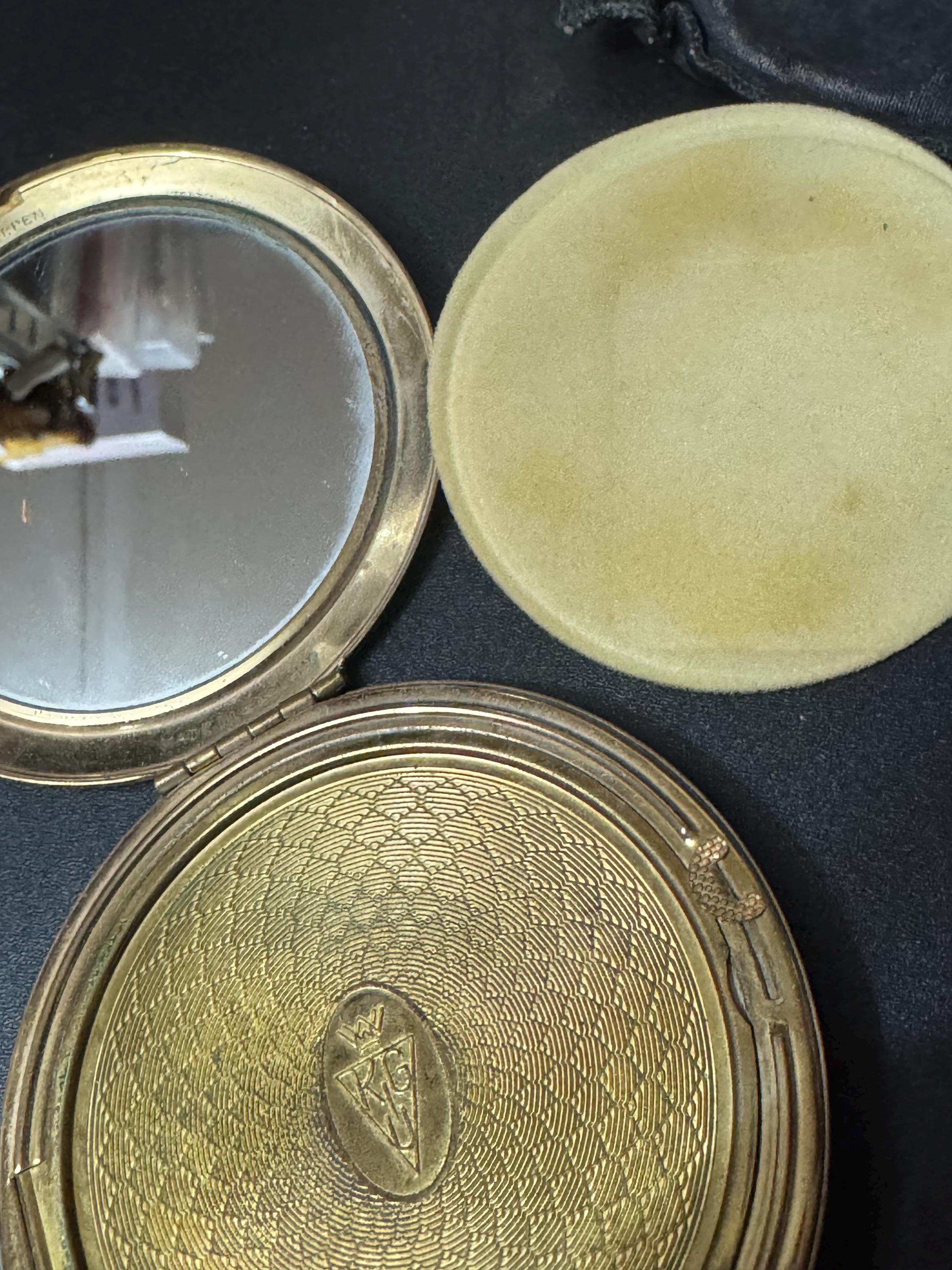 KIGU Vintage floral gold tone powder compact mirror with sifter mid century cosmetics case