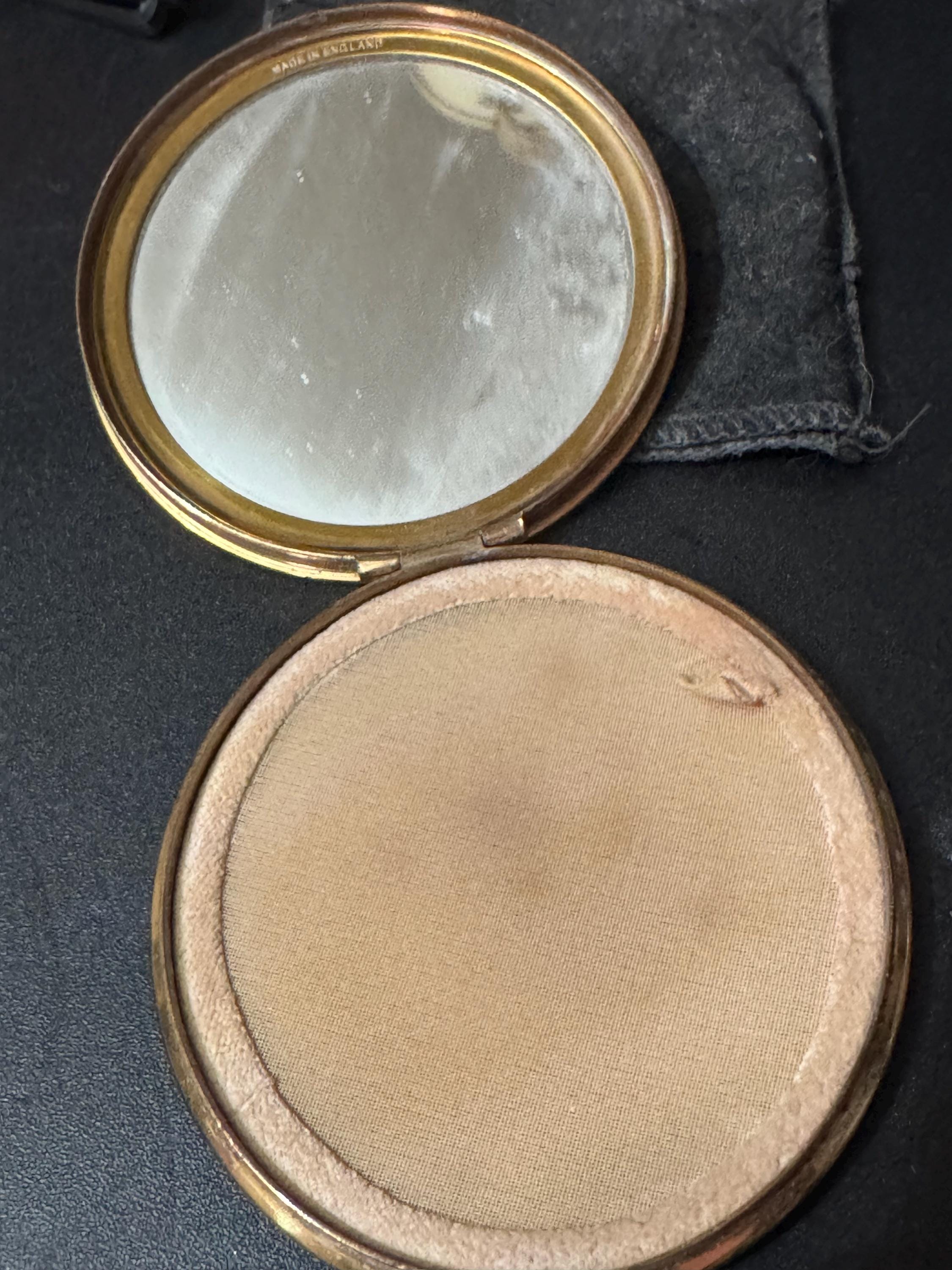 Vintage cosmetic case Red floral face powder compact gold tone