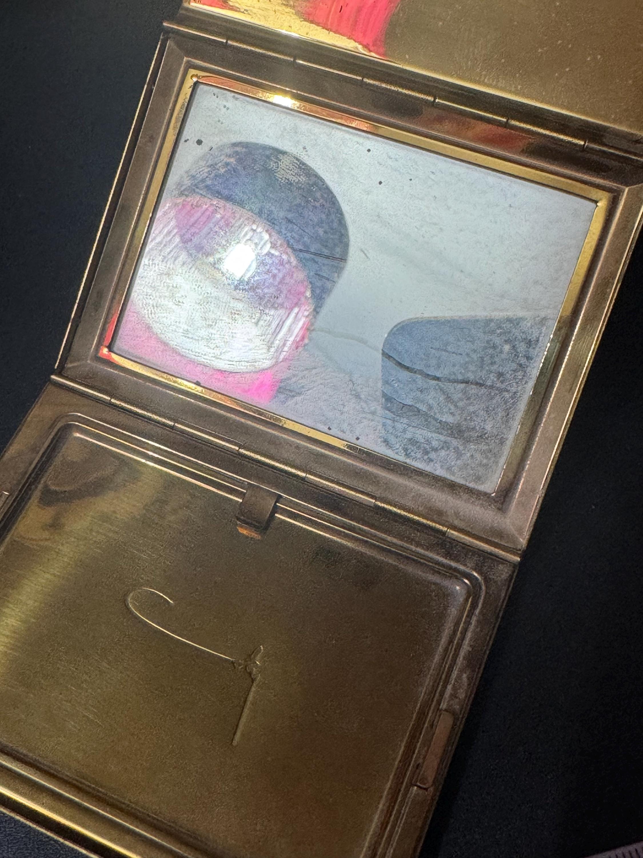 Vintage Cosmetics signed COTY gold tone novelty envelope powder compact case with mirror mid century
