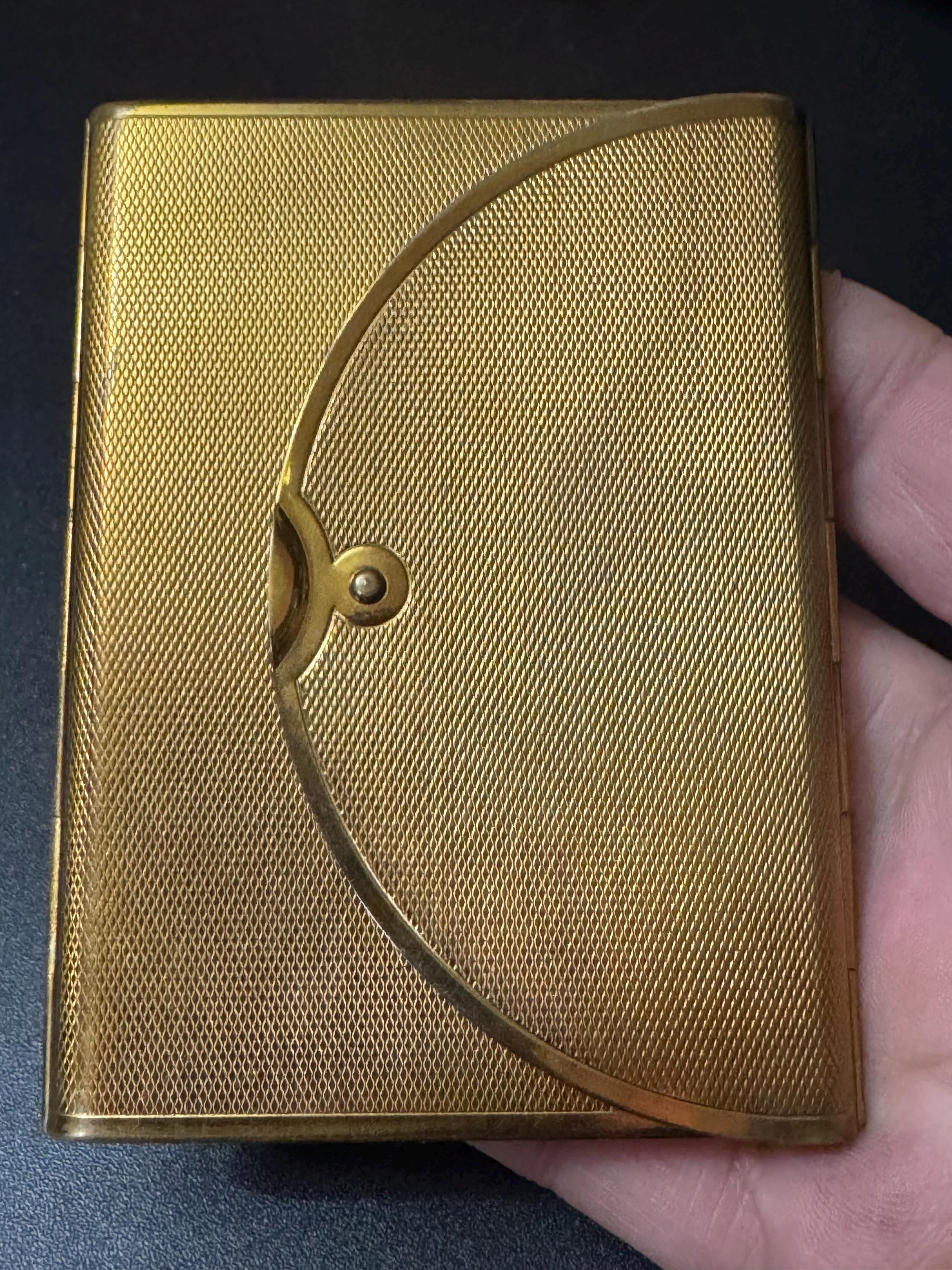 Vintage Cosmetics signed COTY gold tone novelty envelope powder compact case with mirror mid century