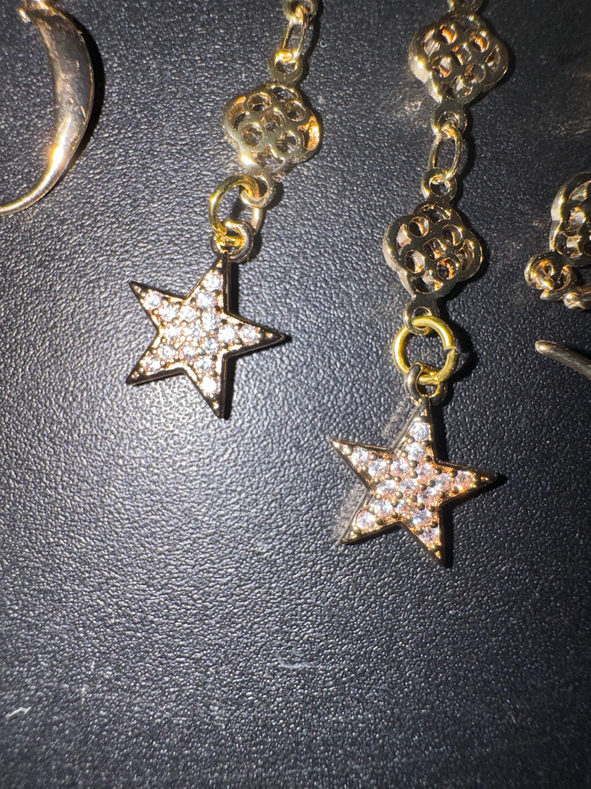 Extra long 18k Gold plated Clear sparkly diamanté crystal rhinestone star earrings for pierced ears
