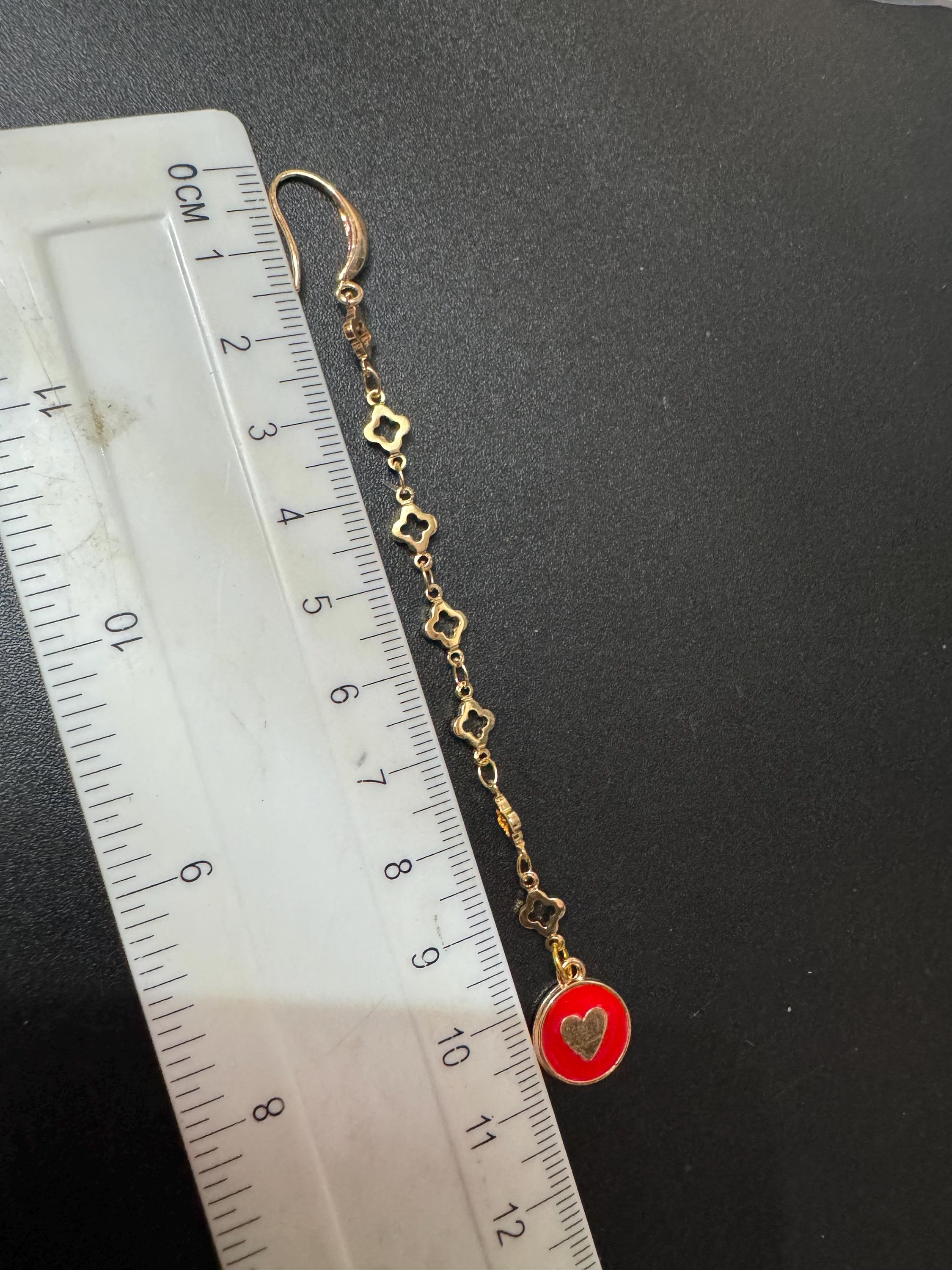 long 18k Gold plated red enamel love heart fancy chain link earrings for pierced ears