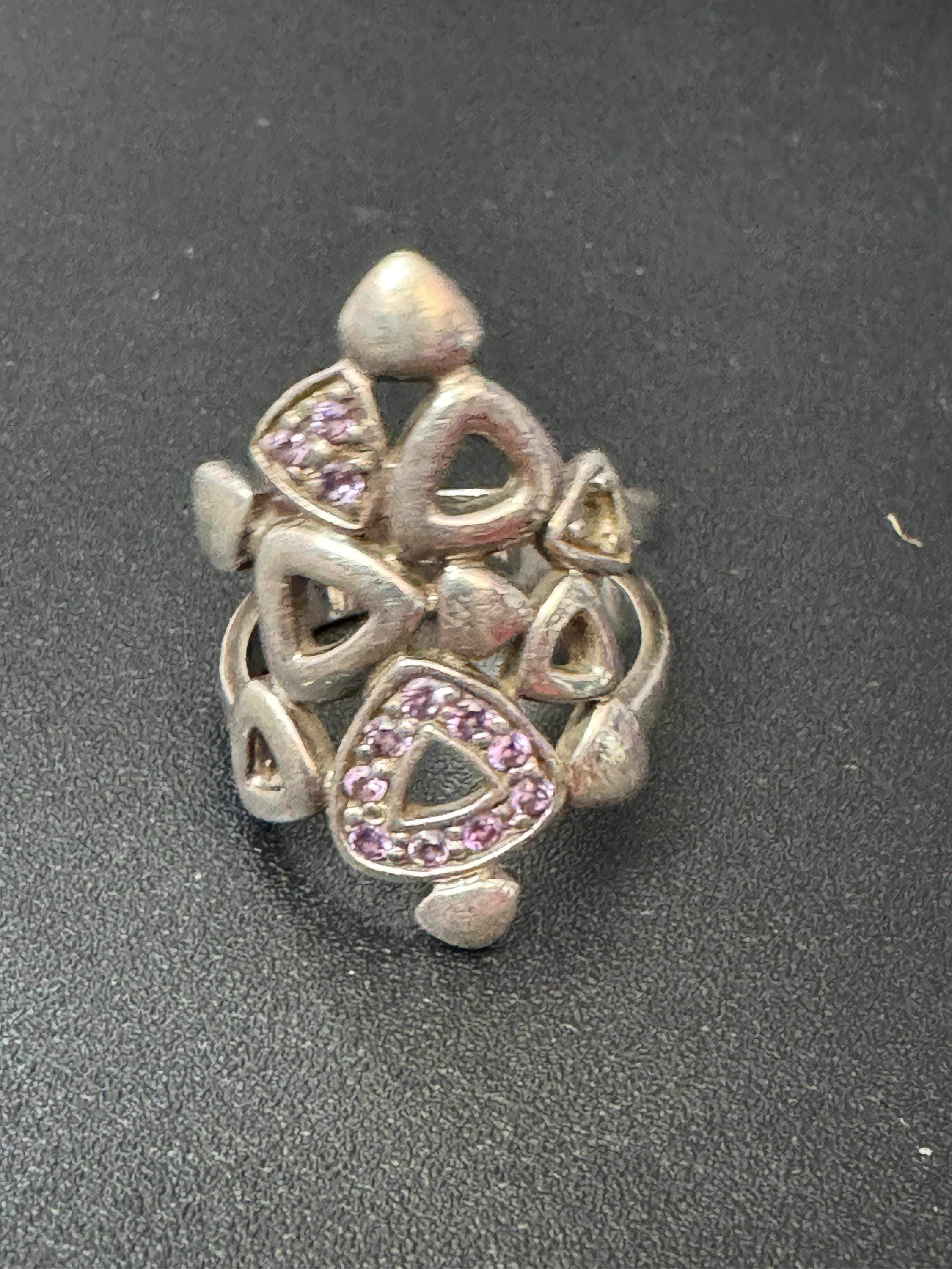 Uk size L.5 Purple amethyst gemstone wide dress ring 925 sterling silver