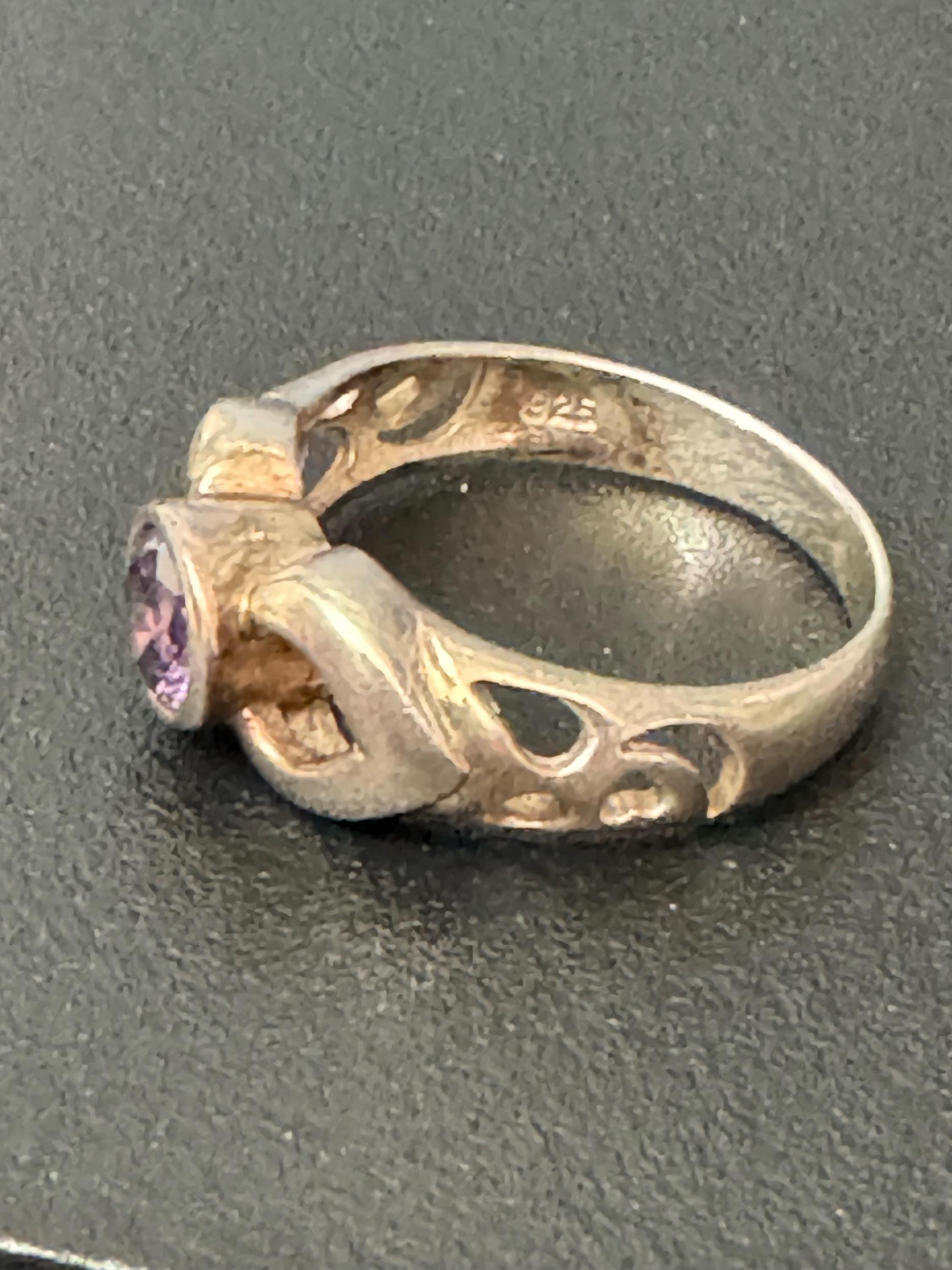 Amethyst Cubic Zirconia Sterling Silver Dress Ring (UK Size T.5)