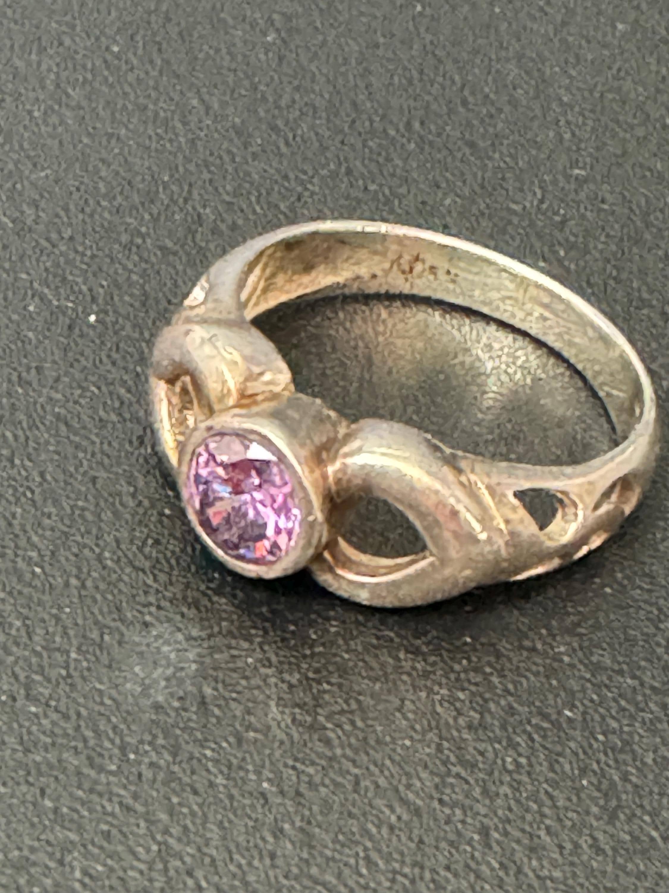 Amethyst Cubic Zirconia Sterling Silver Dress Ring (UK Size T.5)