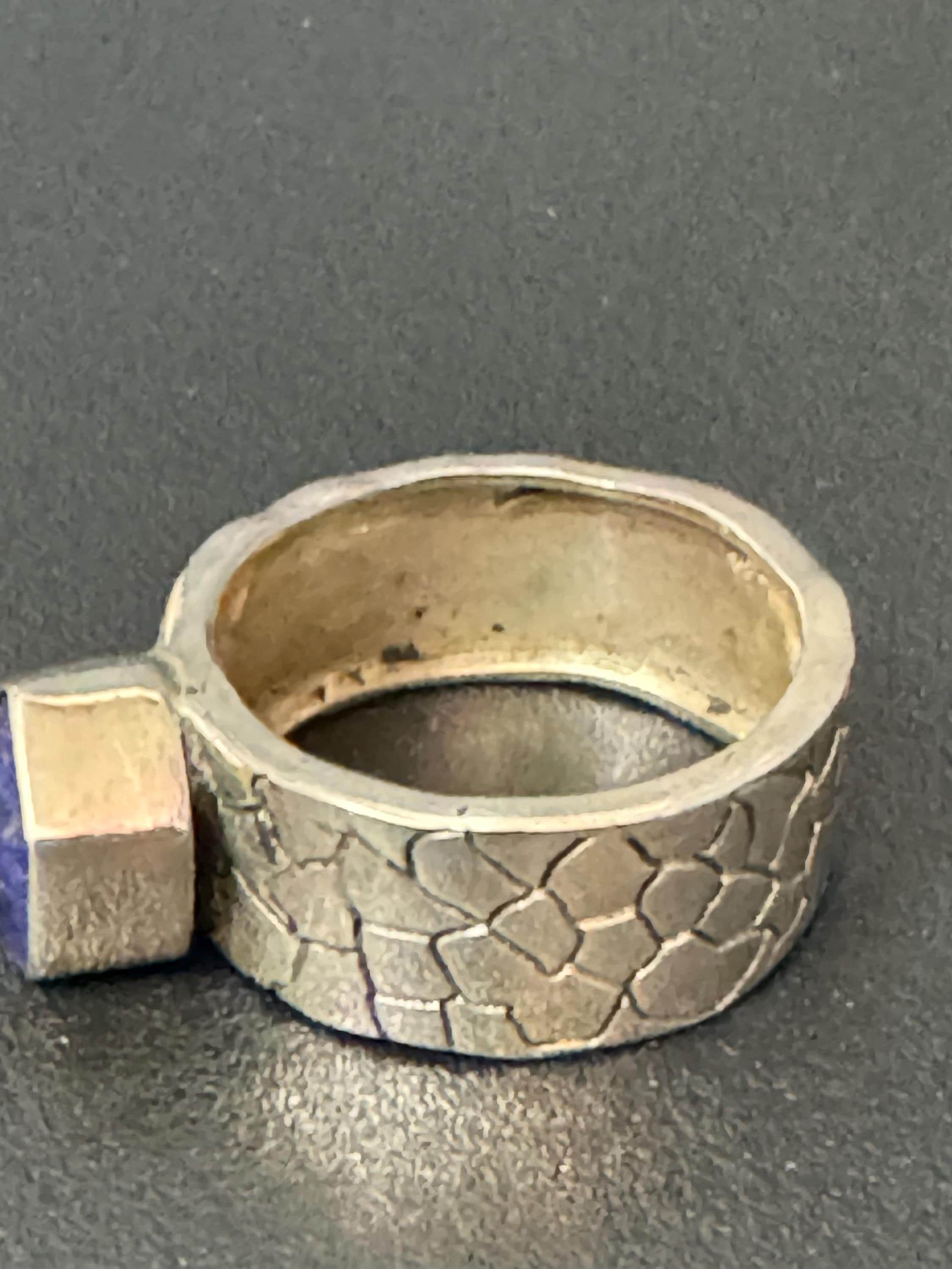 Uk size S Purple gemstone wide chunky abstract dress ring 925 sterling silver 6.9 grams
