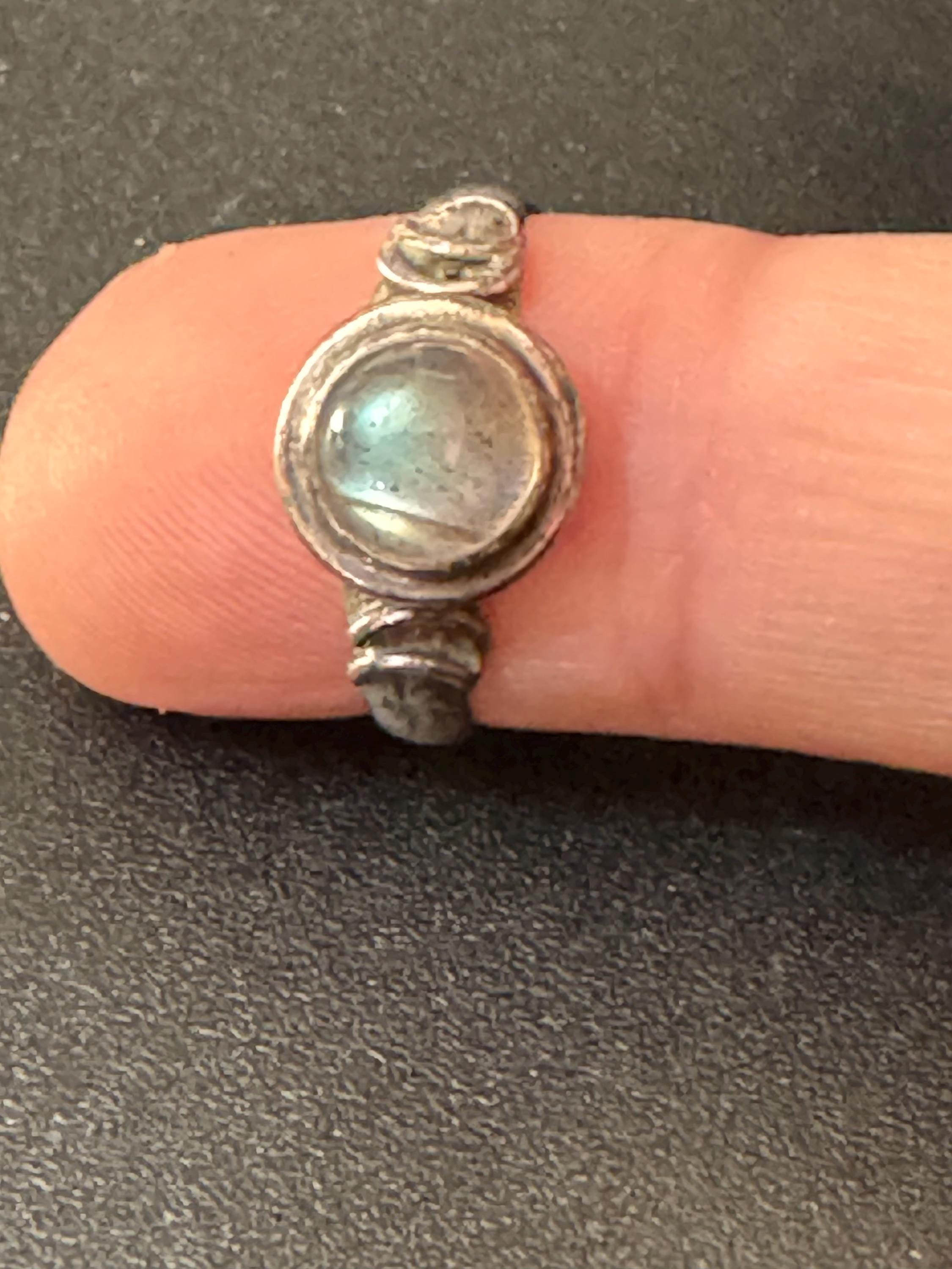 Uk size N vintage 925 sterling silver laboradite Blue Gem Set paste solitaire ring diamante dress cocktail ring 3.1grams