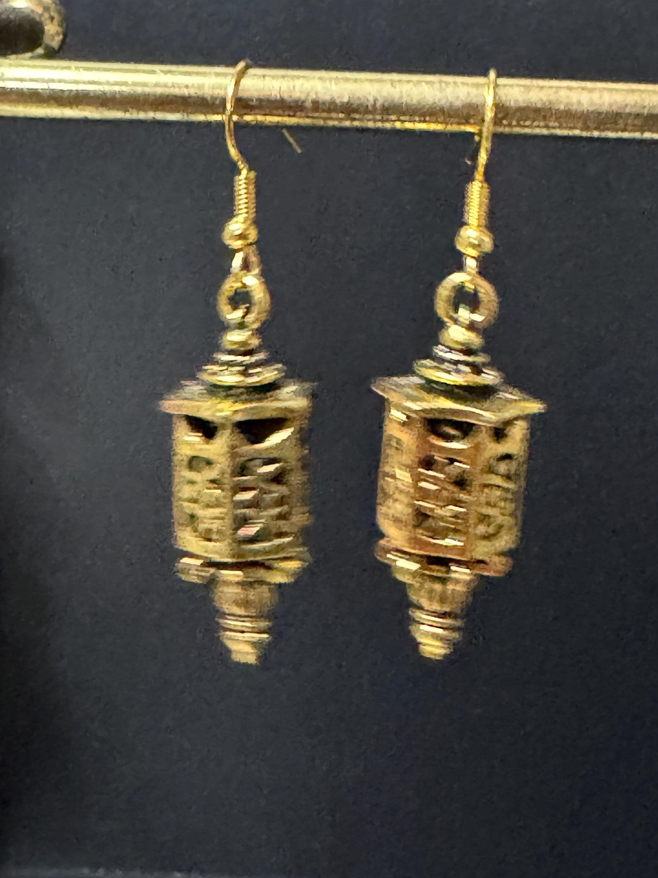 Chinese lantern gold tone drop charm earrings