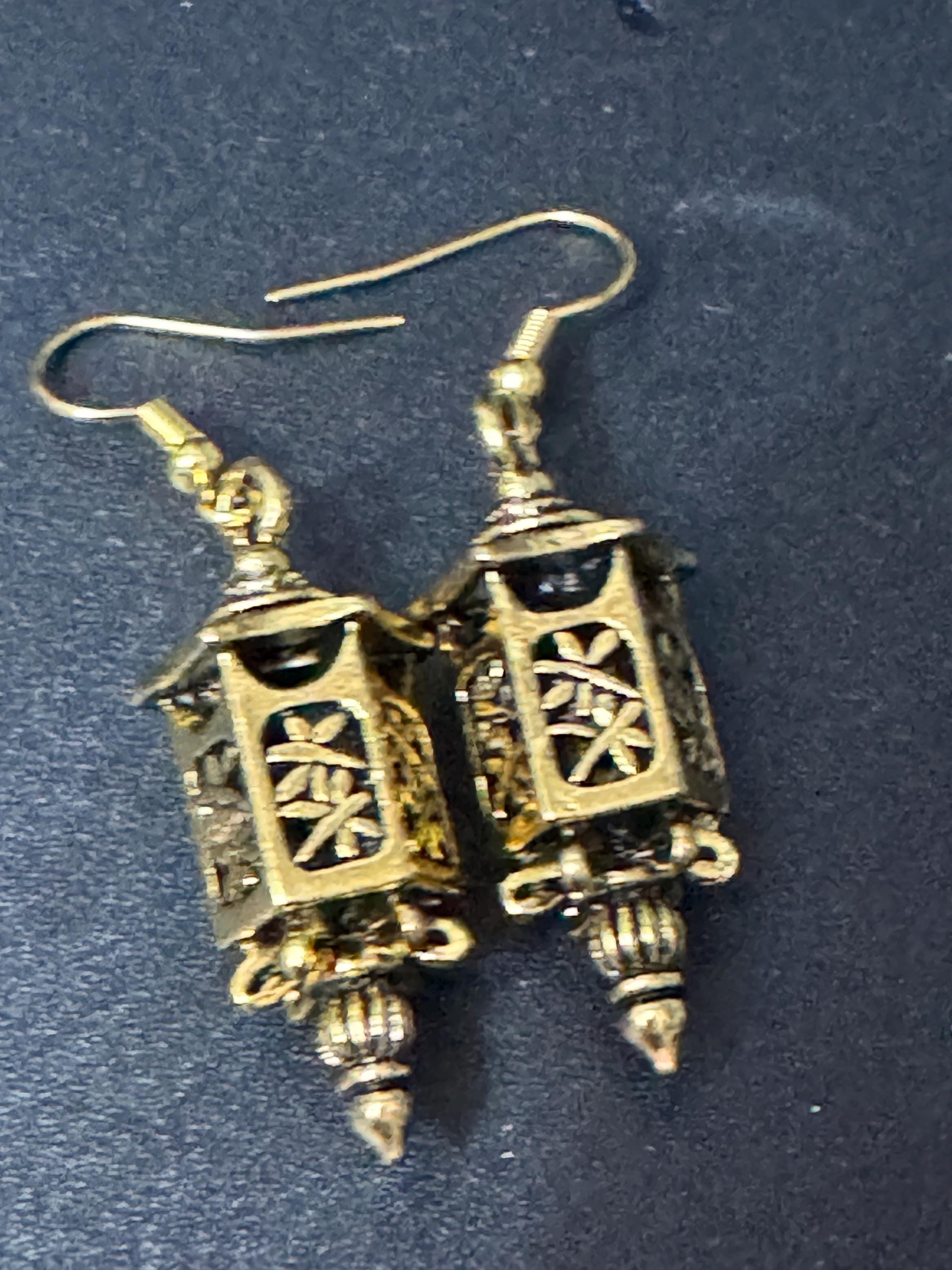 Chinese lantern gold tone drop charm earrings