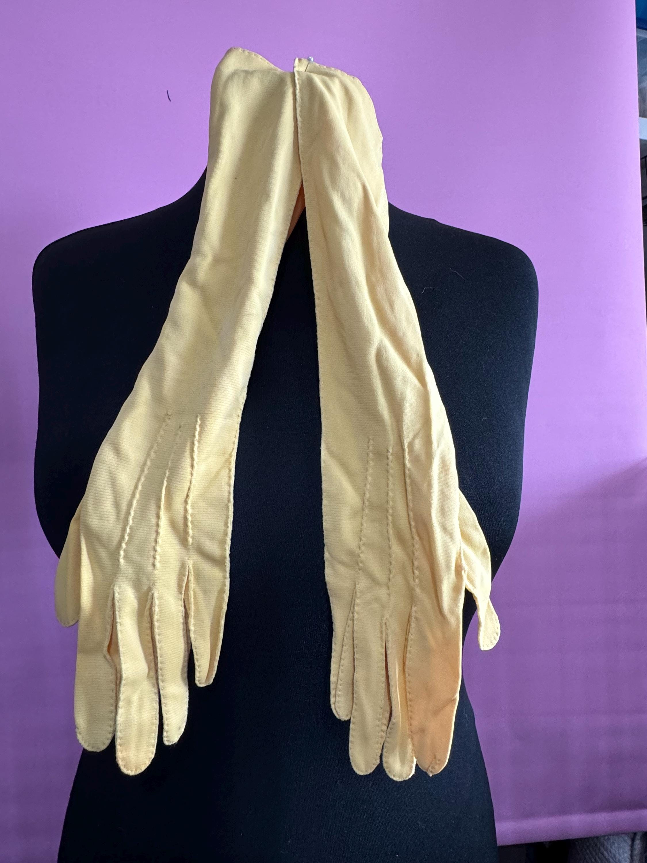 Size 6.5 small cornelia James yellow opera long length evening cocktail gloves 43cm