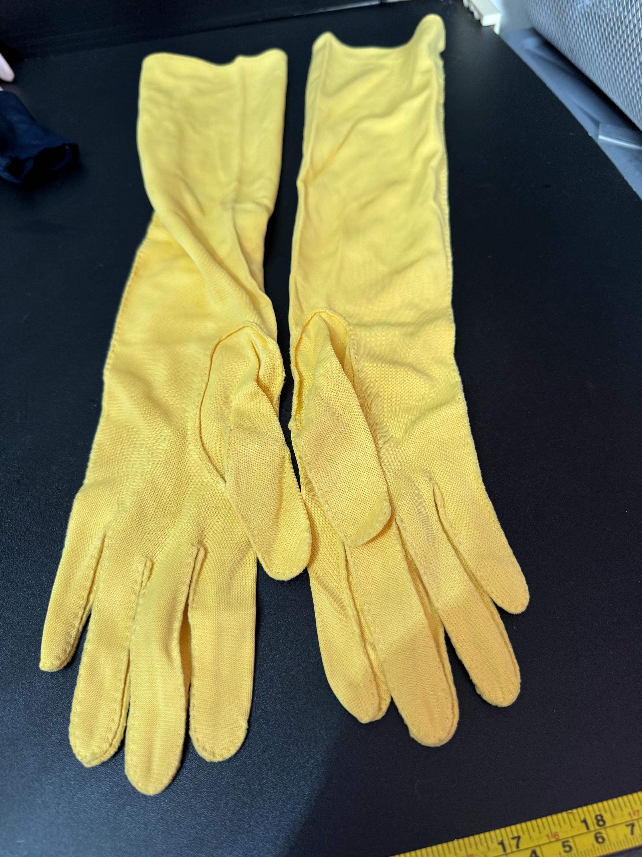 Size 6.5 small cornelia James yellow opera long length evening cocktail gloves 43cm