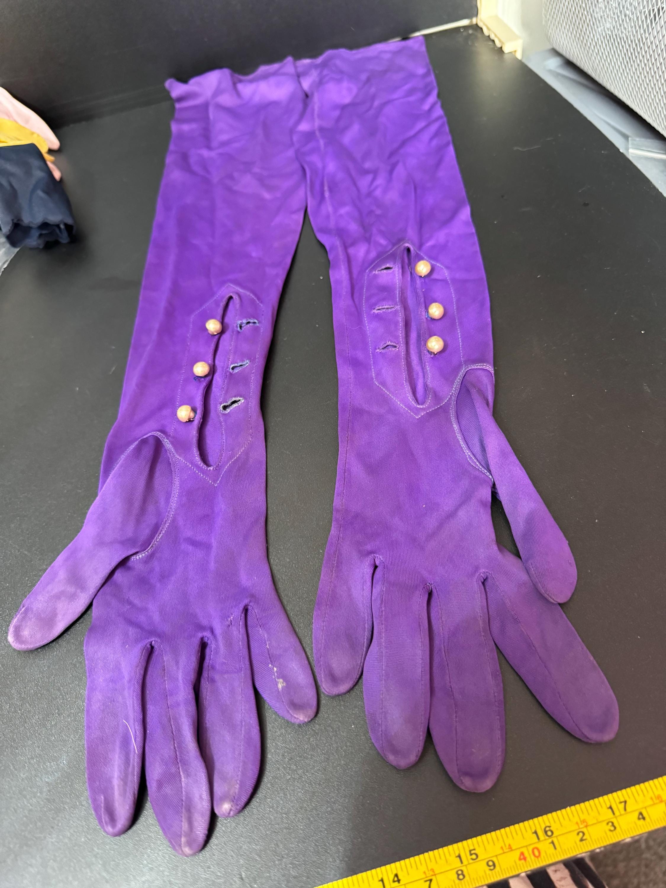 Approx Size 7 opera elbow length Vintage Bright purple violet l52cm long Formal Gloves evening  Wear Cocktail Party opera Prom 1930s 40s