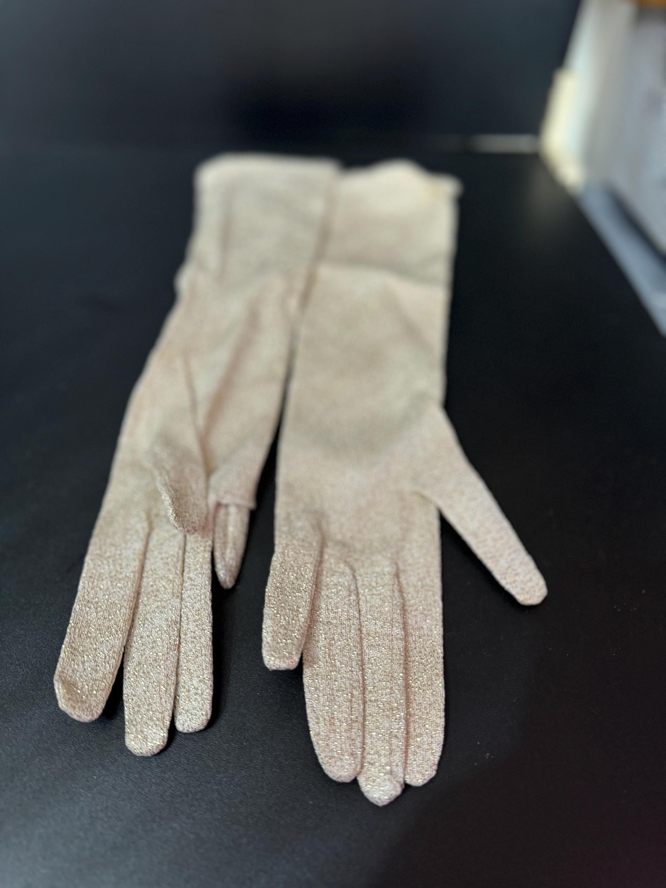 Size 7 Vintage GOLD LUREX Cream Ivory Formal long cocktail evening Gloves 38cm