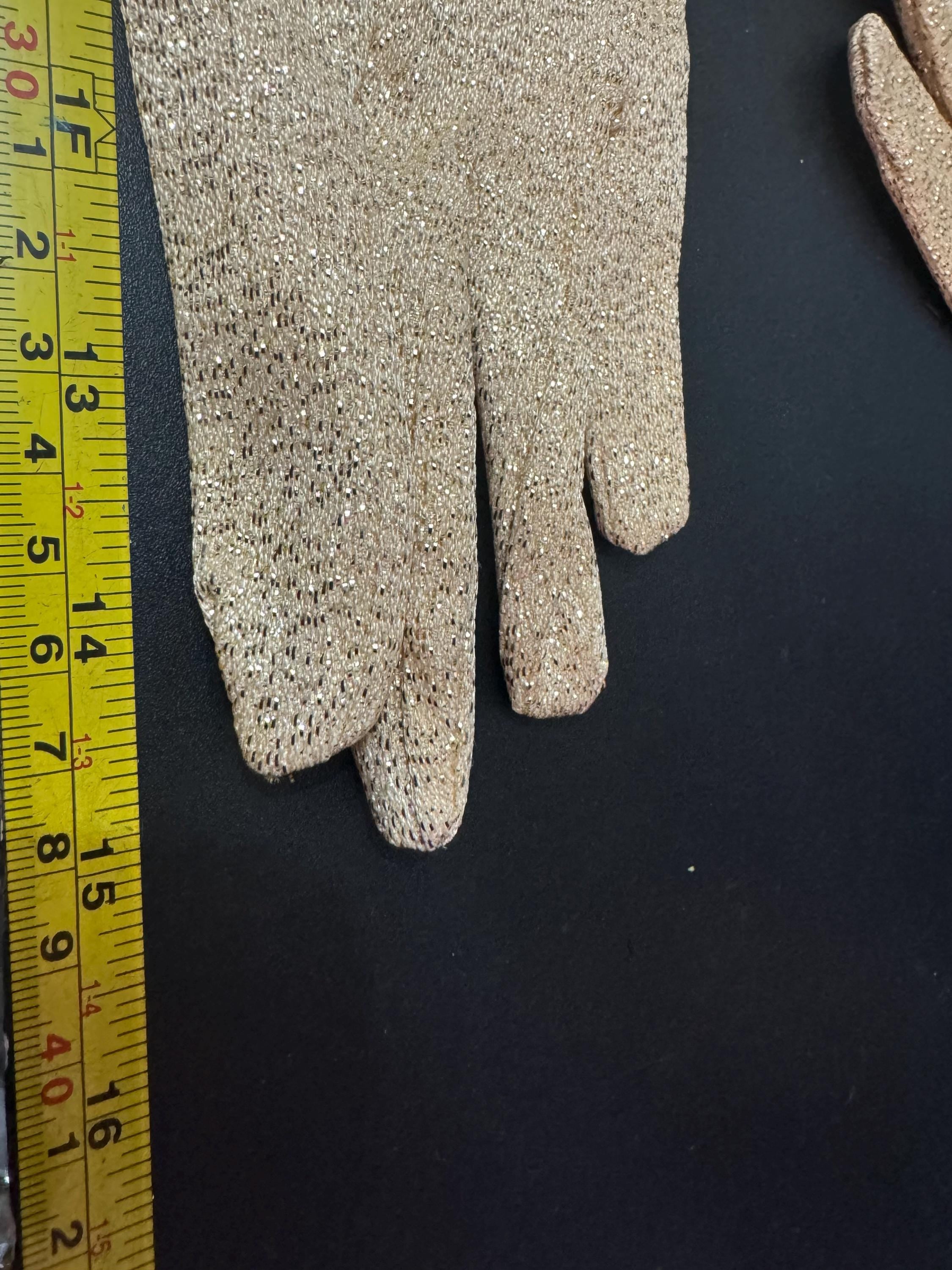 Size 7 Vintage bright GOLD LUREX Cream Ivory Formal long cocktail evening Gloves 38cm