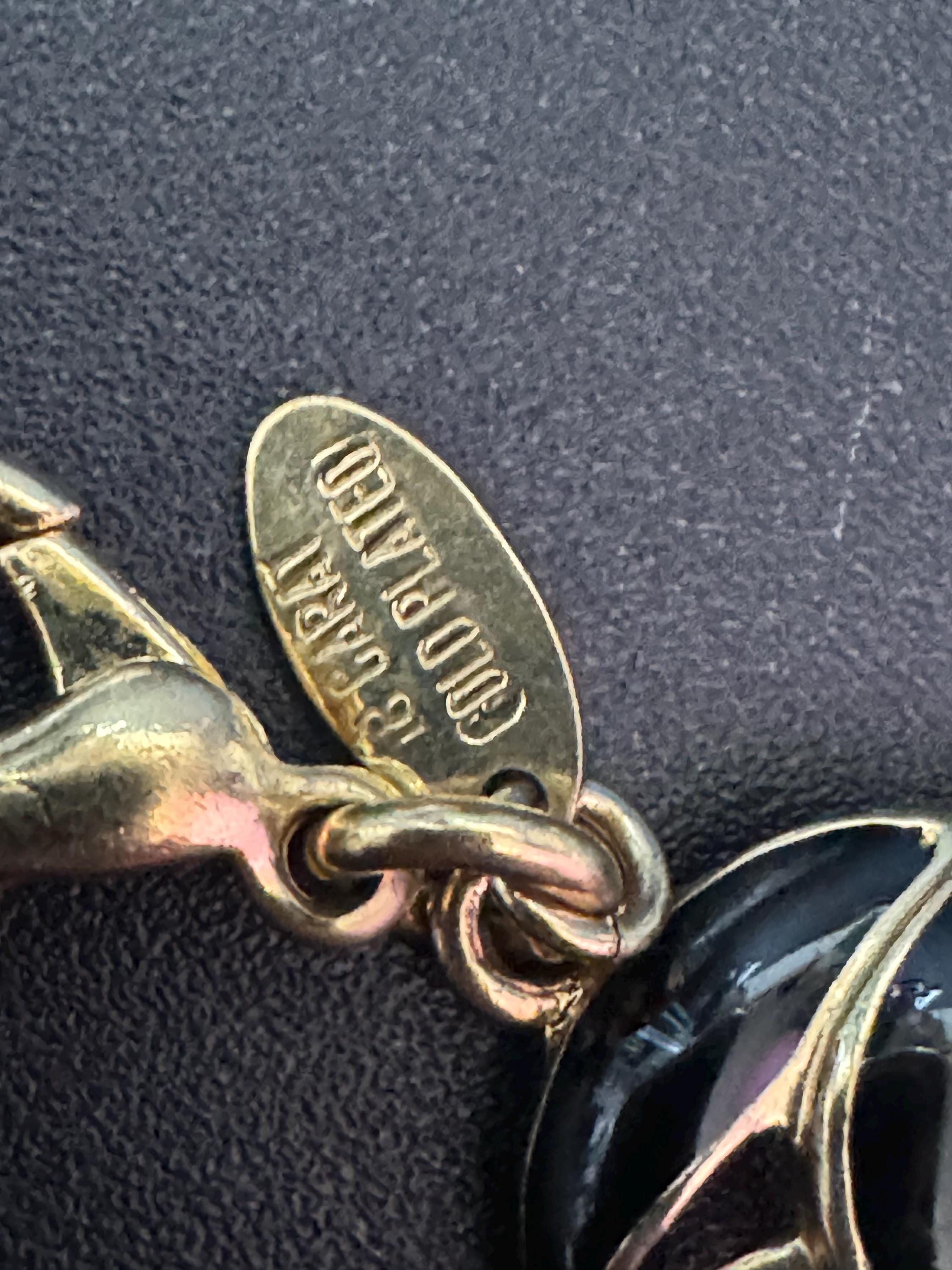 Vintage gold plated black enamel panel link bracelet 1980s 20.5cm