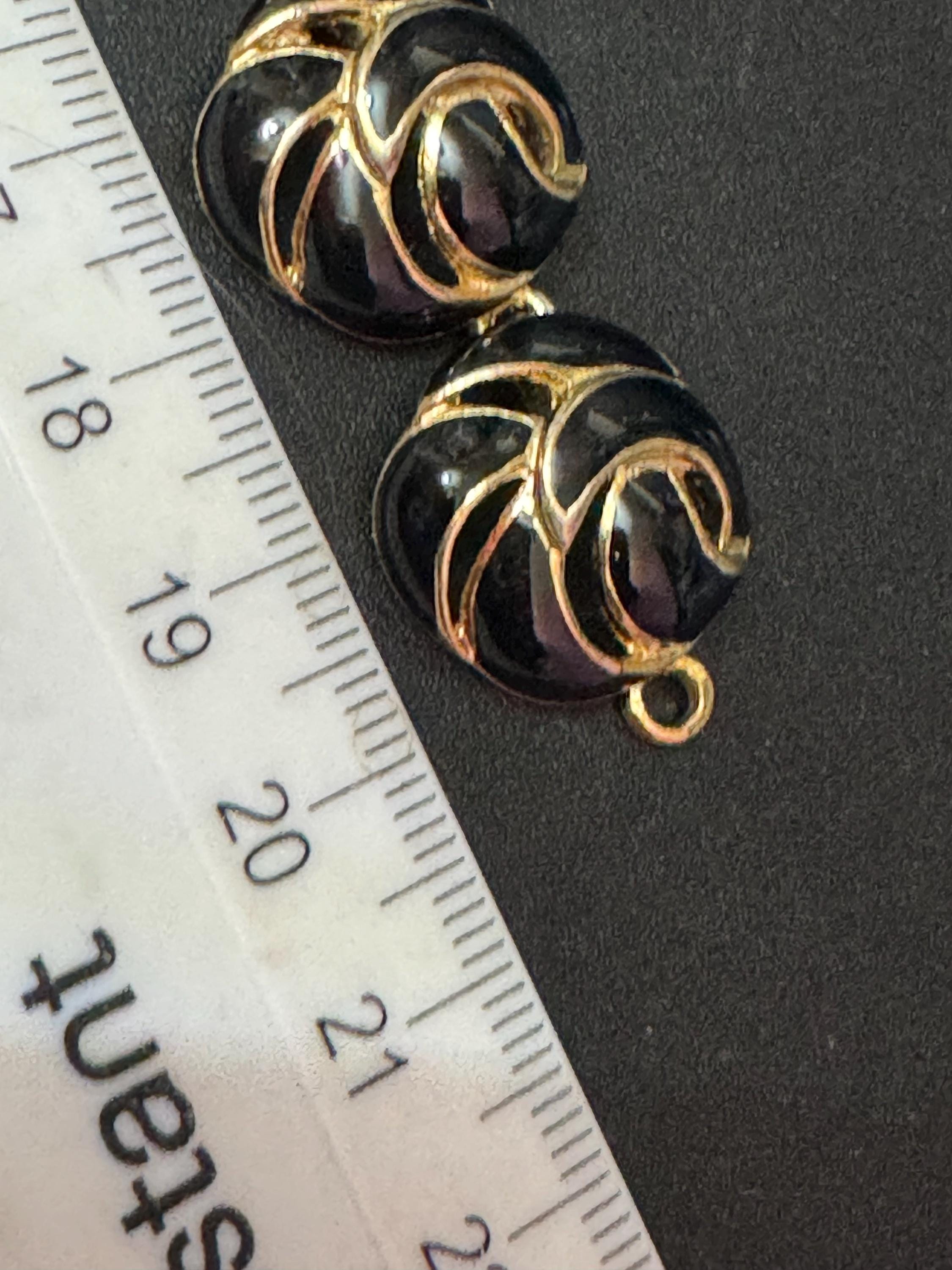Vintage gold plated black enamel panel link bracelet 1980s 20.5cm