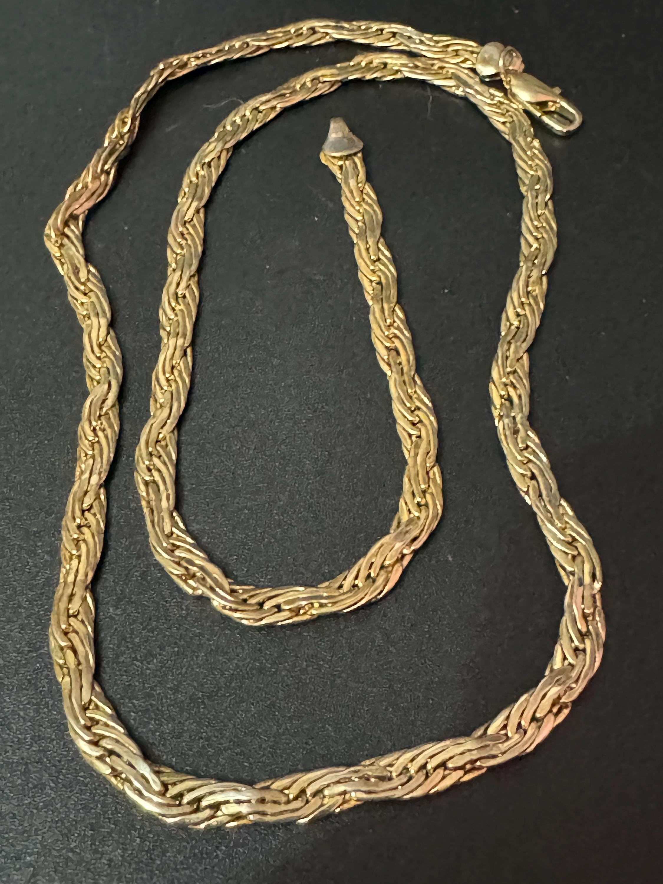 Vintage gold plated high end flat woven chain necklace 62cm