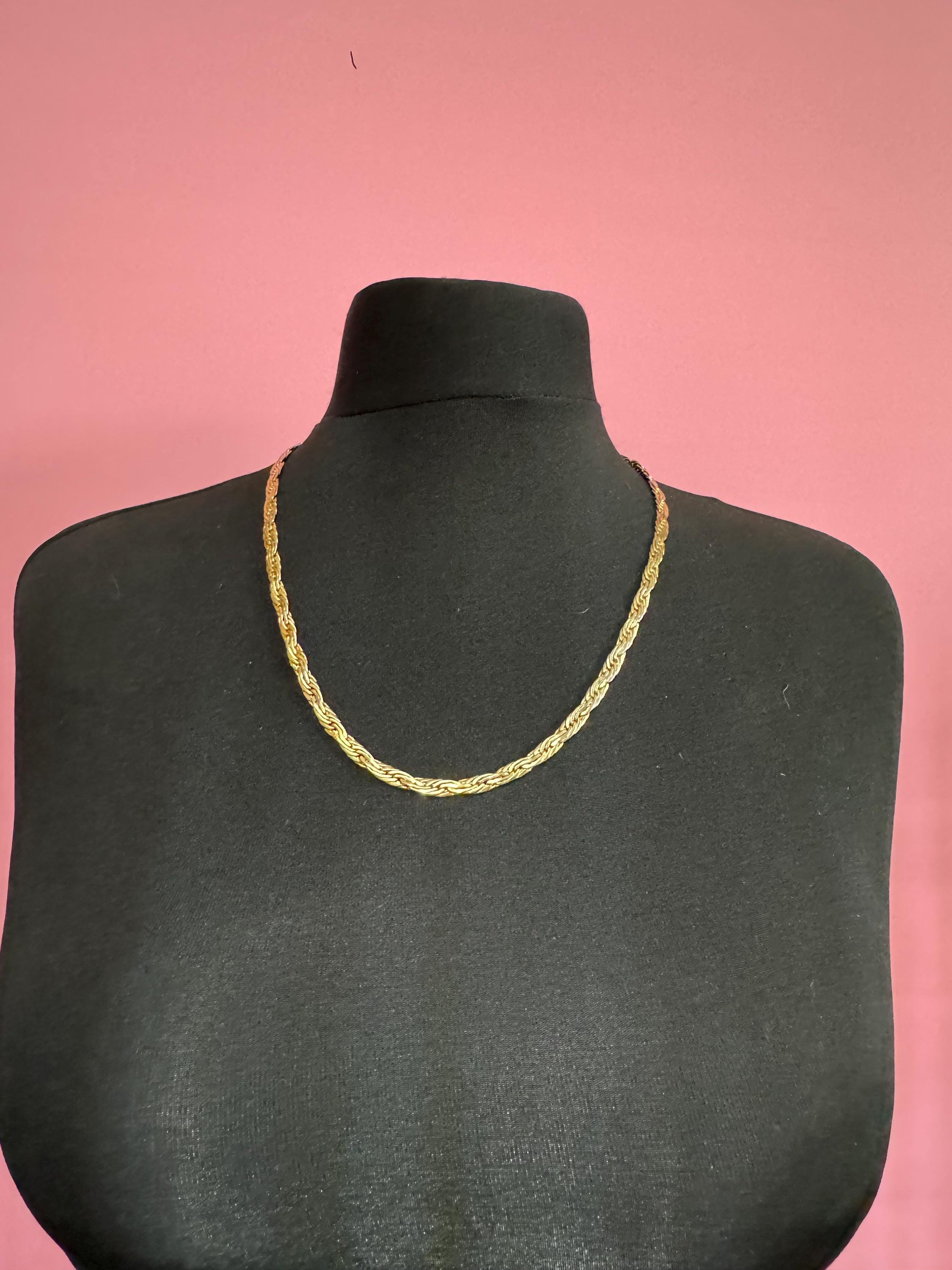 Vintage gold plated high end flat woven chain necklace 62cm