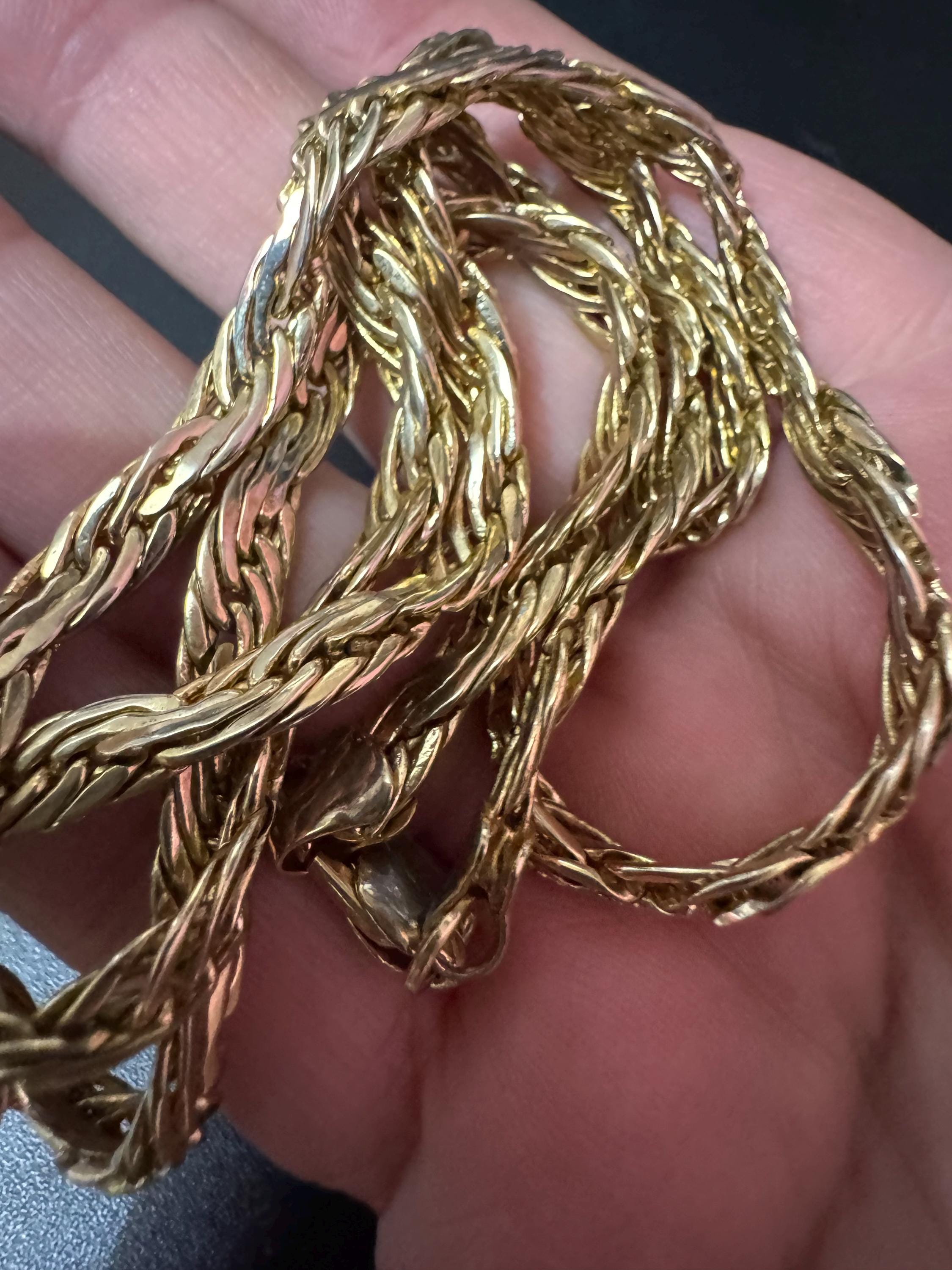Vintage gold plated high end flat woven chain necklace 62cm