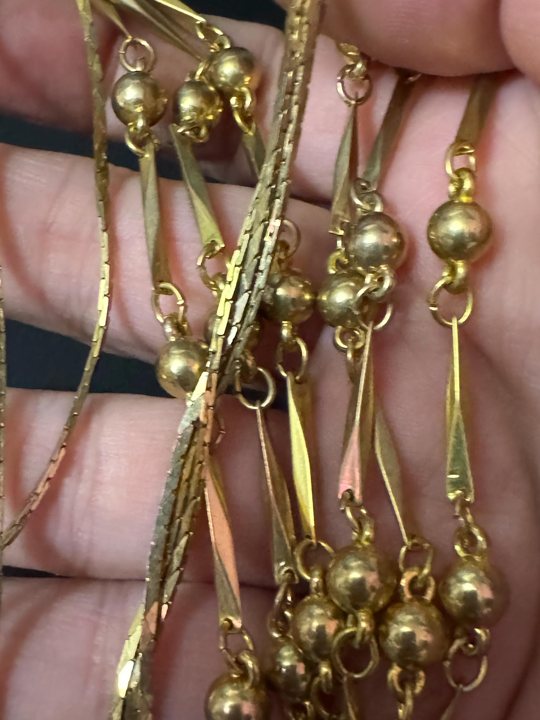 Vintage gold tone modernist ball bead triple row collar necklace
