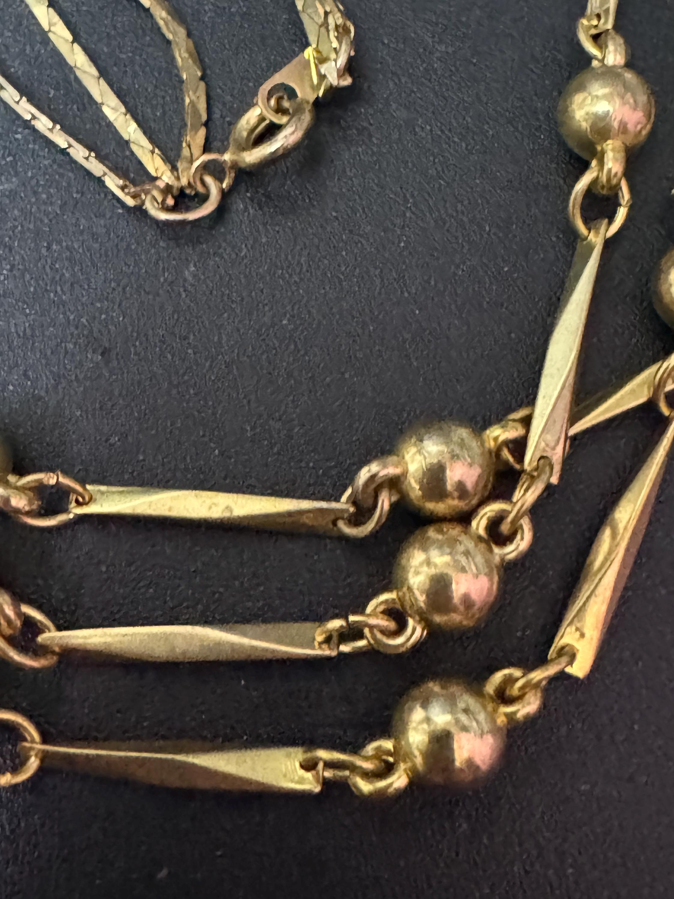 Vintage gold tone modernist ball bead triple row collar necklace