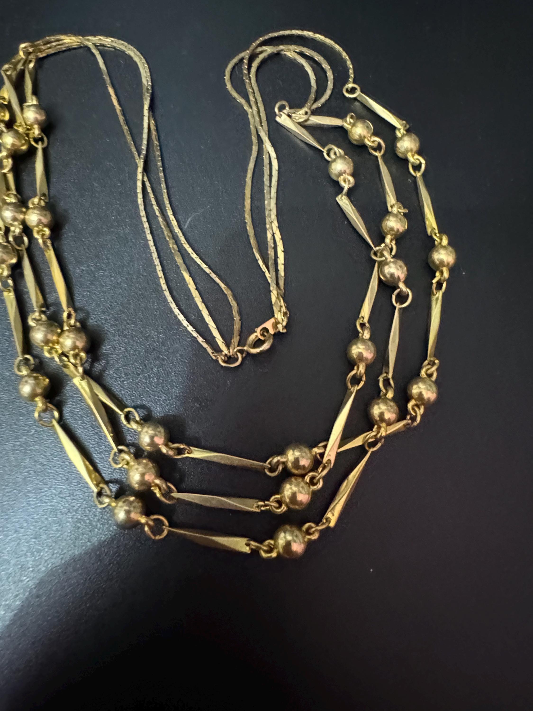 Vintage gold tone modernist ball bead triple row collar necklace