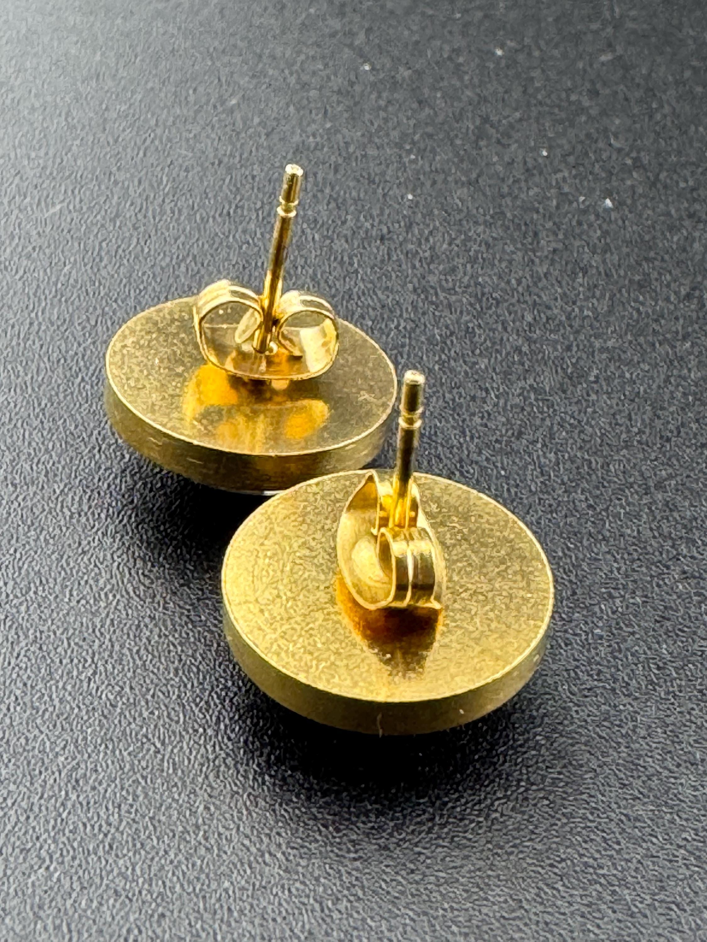 Leopard print studs 12mm glass cabochon stainless steel gold tone Brown pierced earrings