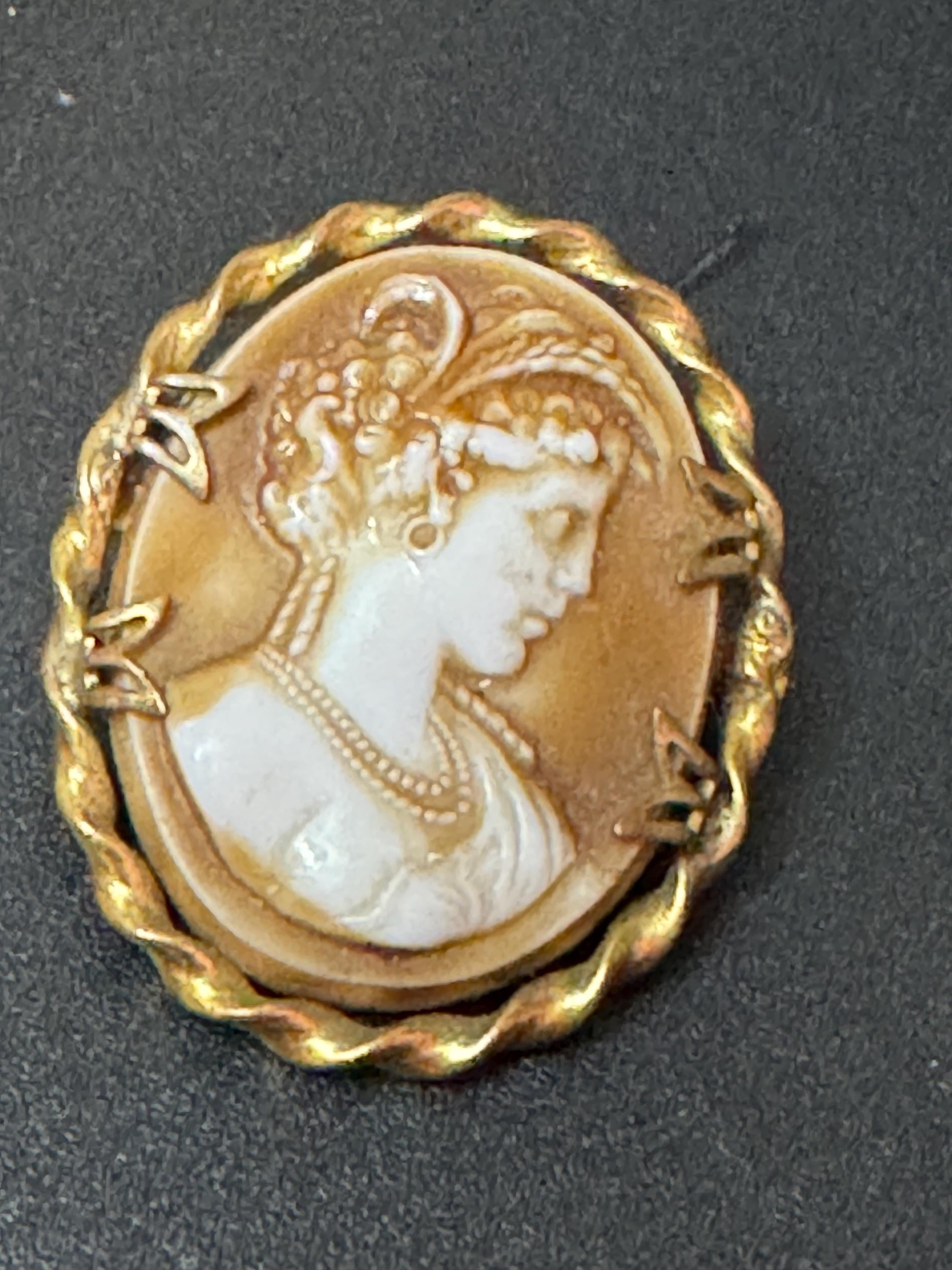 Vintage porcelain china large oval cameo brooch brown and cream