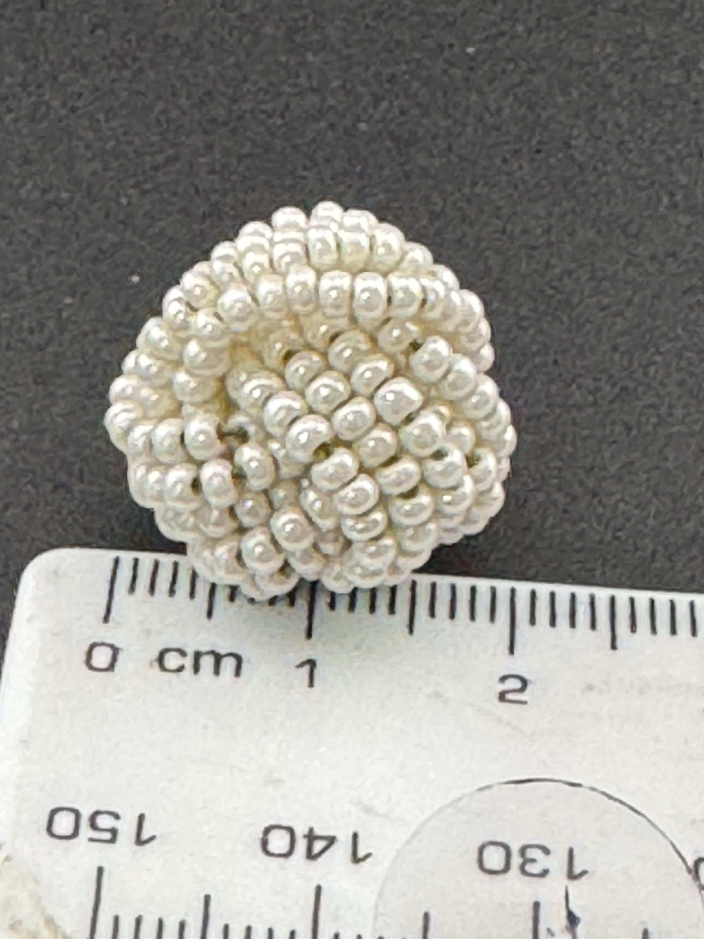 Vintage cream glass seed beaded KNOT Cluster turban earrings studs clip on  Earrings
