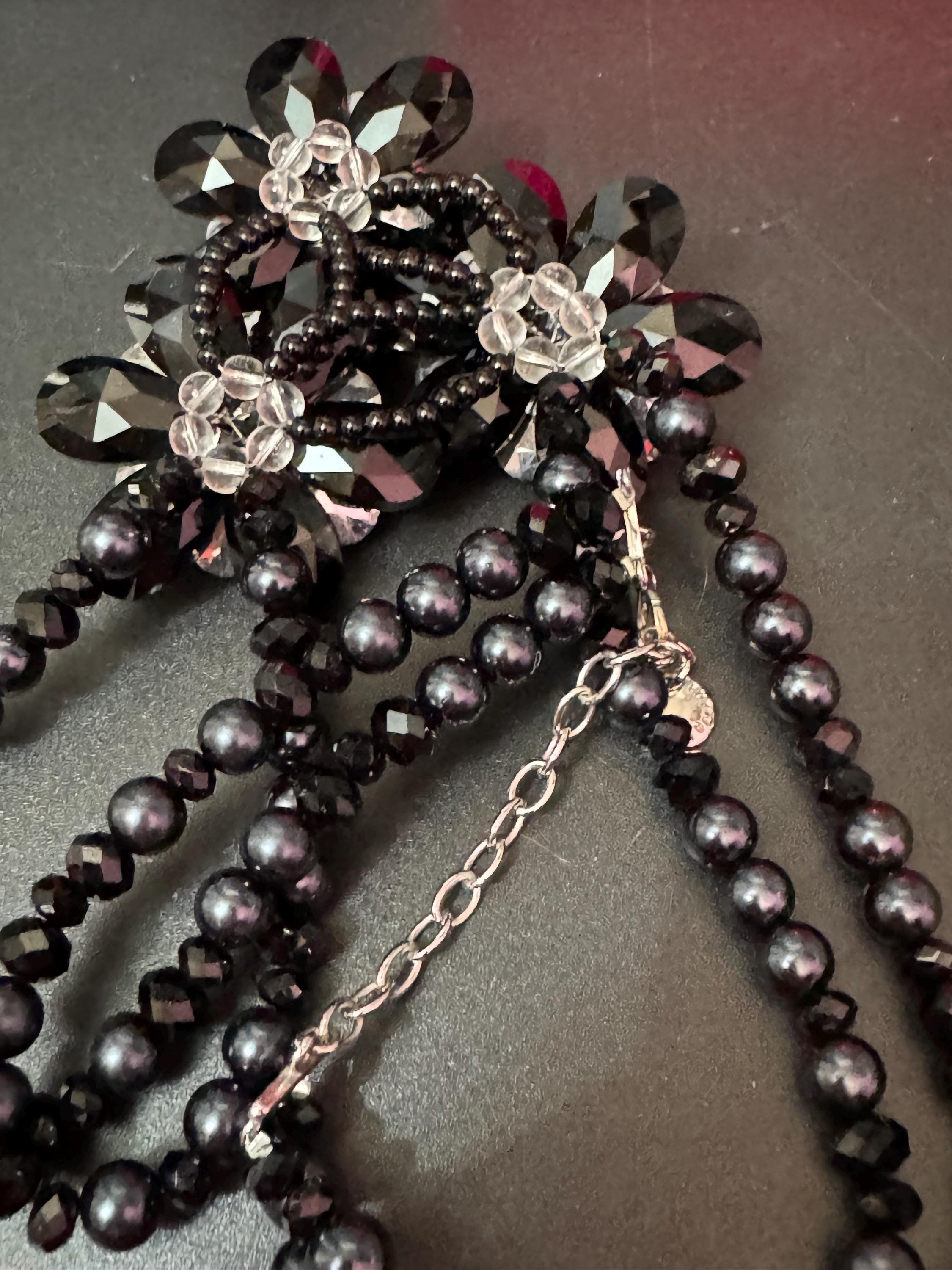 Signed butler and Wilson oversized black glass bib statement necklace adjustable