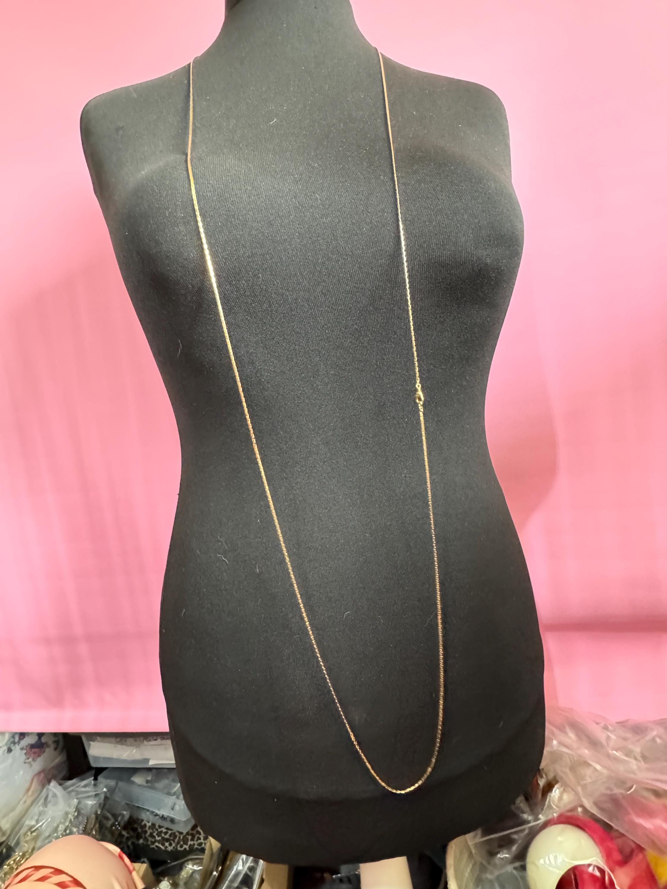 Signed MONET high end very long 150cm vintage retro gold tone flat link chain layering  necklace
