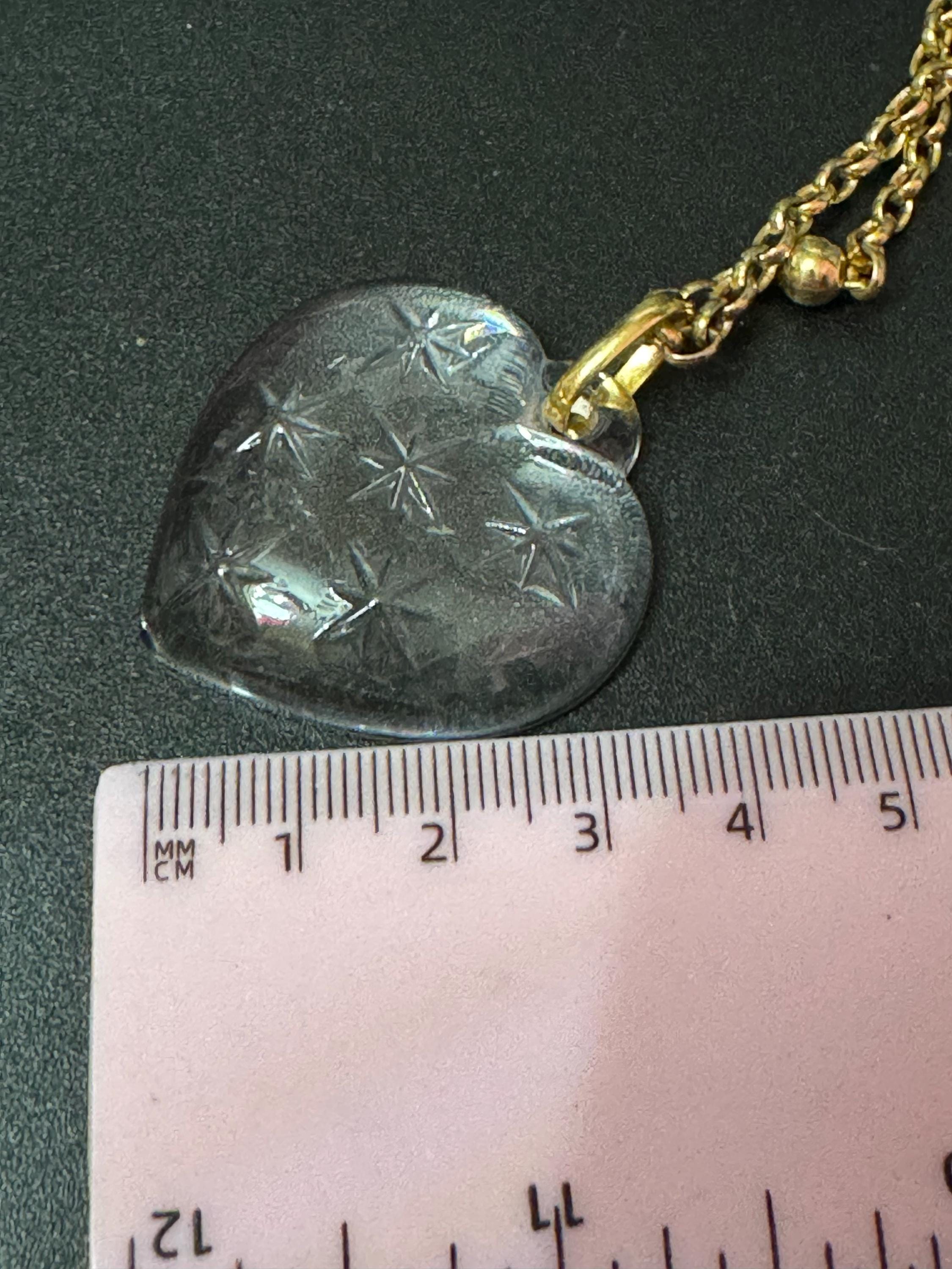Signed movitex Vintage modernist gold tone pressed glass heart and stars pendant necklace 68cm chain