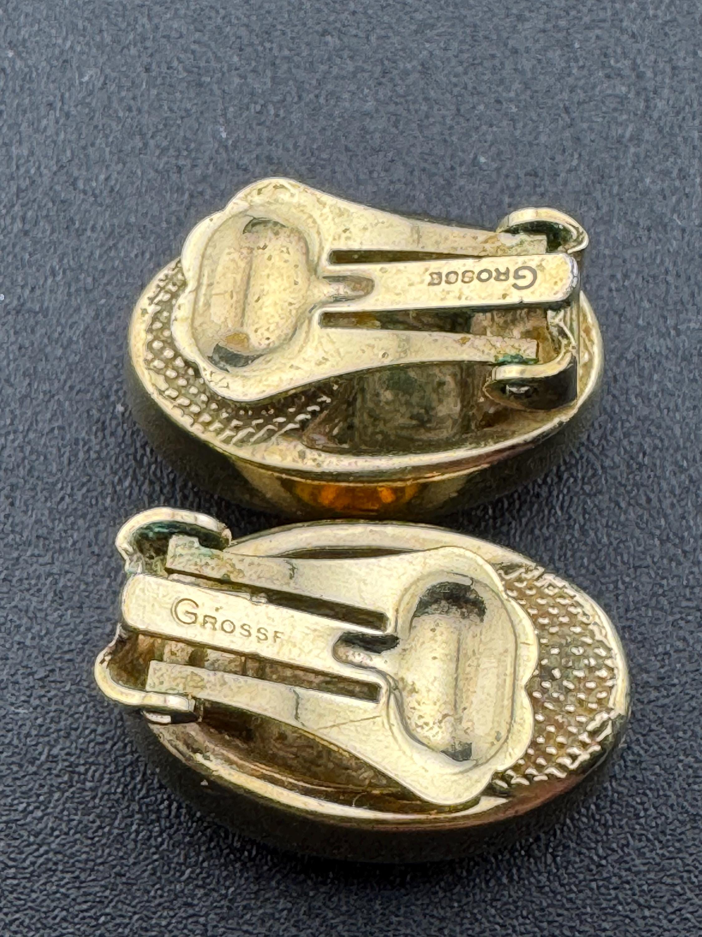 Vintage signed GROSSE gold tone and silver small oval pierced stud earrings
