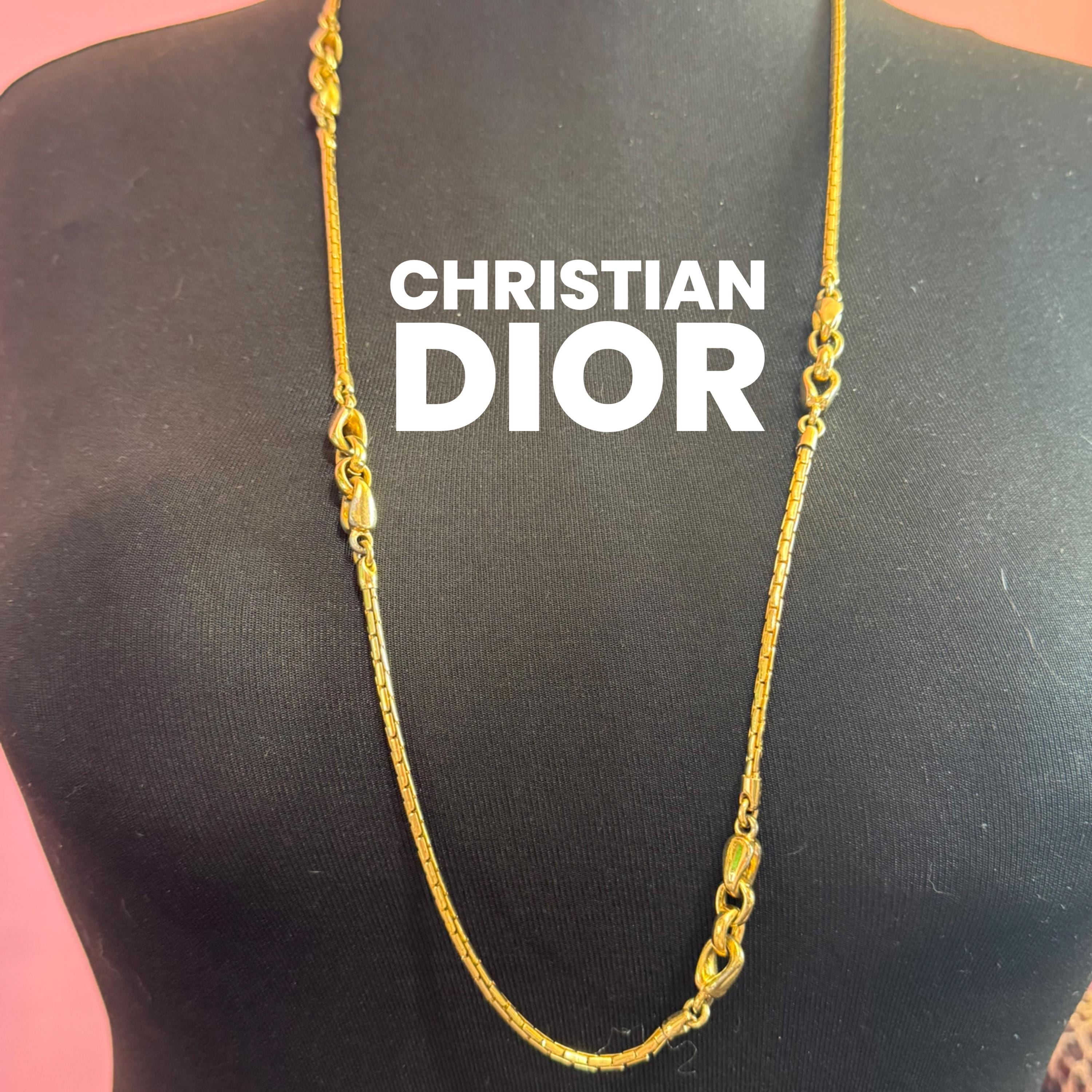 Vintage Christian Dior Gold Tone Chain Link layering Necklace, signed