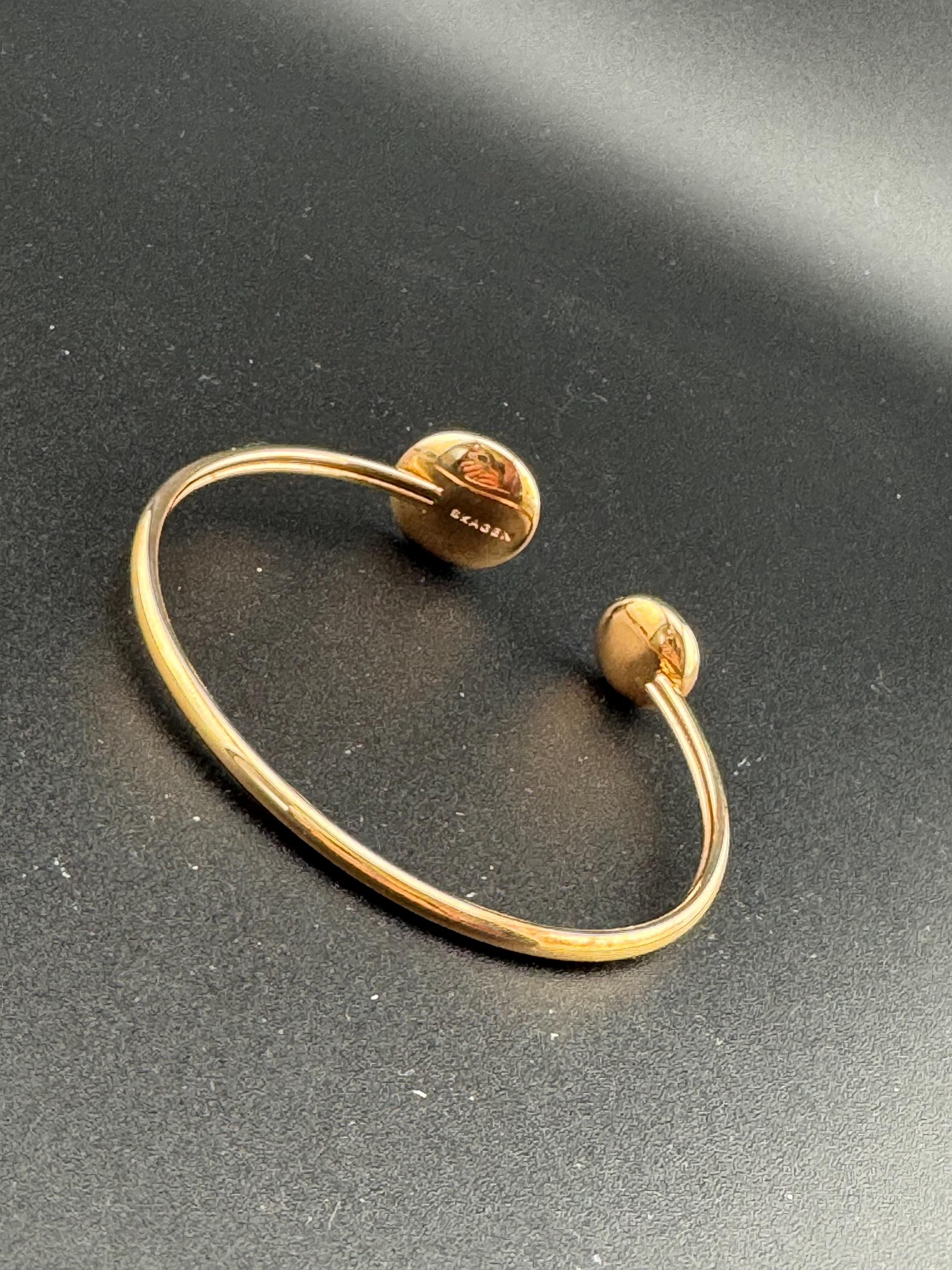 Signed Skagen Retro high end white cabochon end open bangle Scandinavian rose gold copper tone