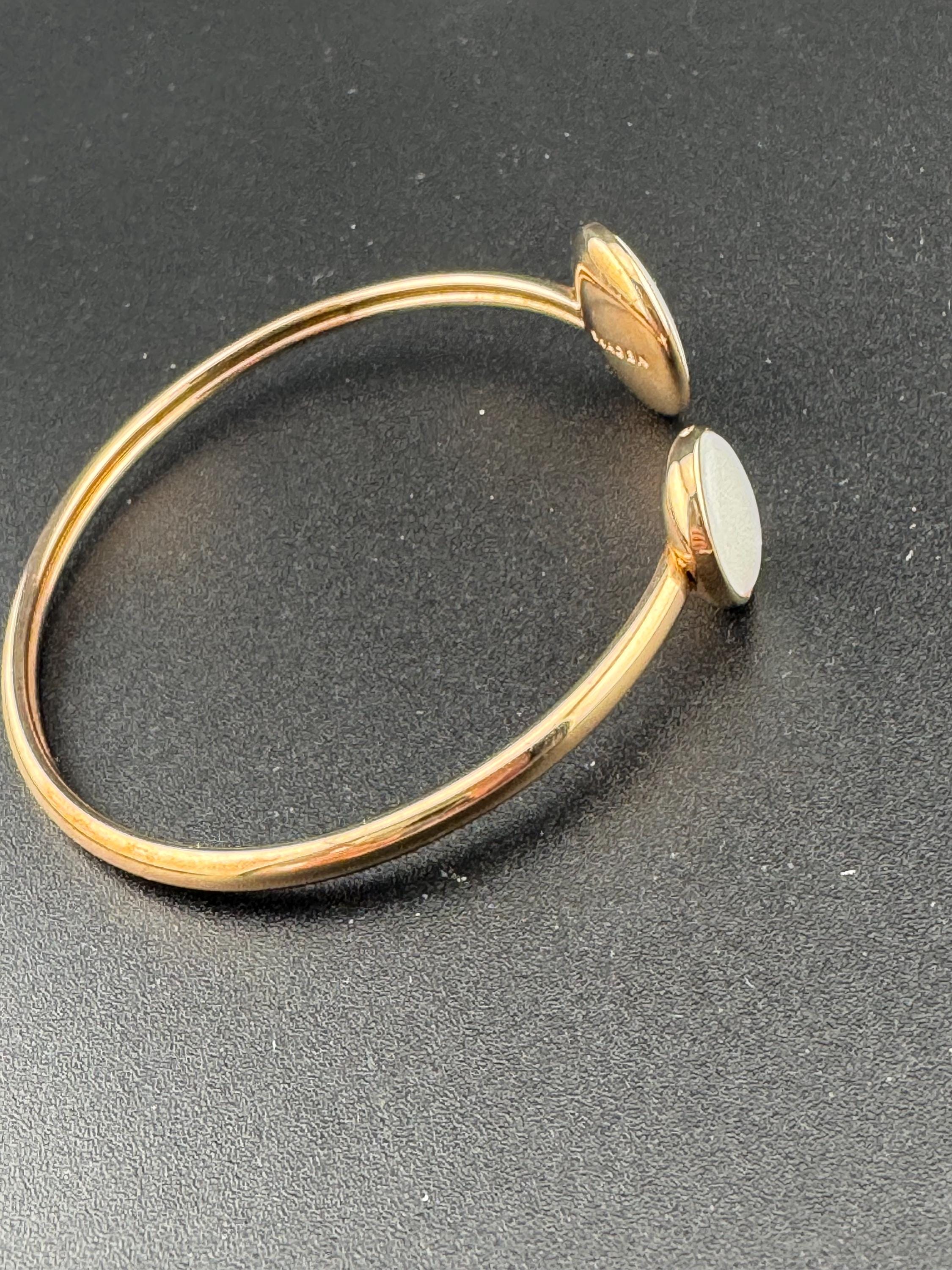 Signed Skagen Retro high end white cabochon end open bangle Scandinavian rose gold copper tone