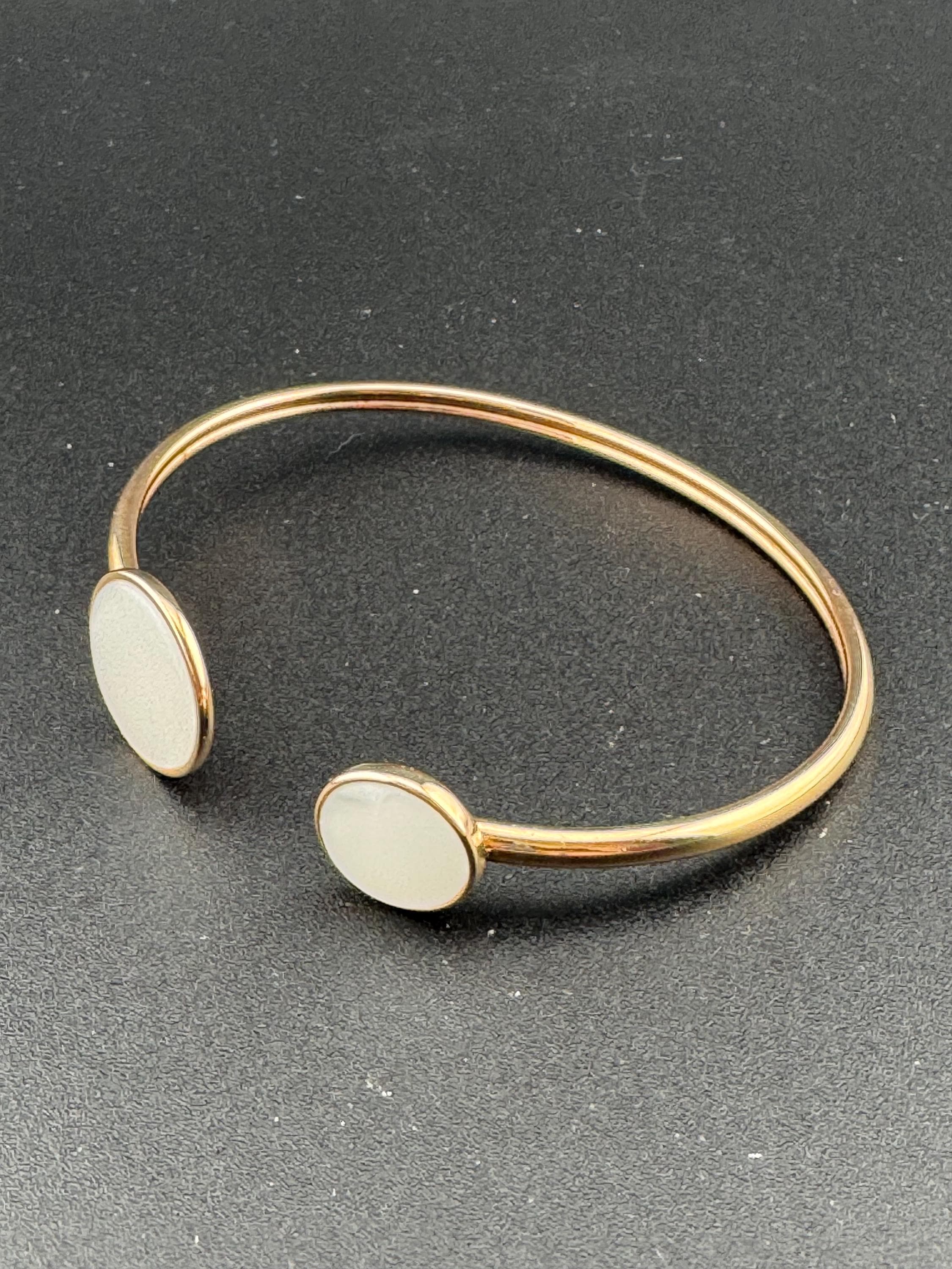 Signed Skagen Retro high end white cabochon end open bangle Scandinavian rose gold copper tone